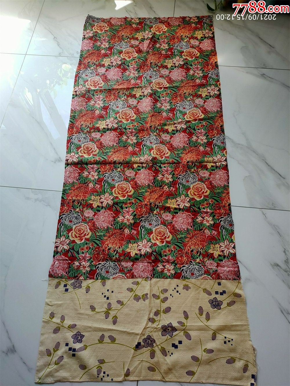 怀旧收藏八十年代绒面褥子面百花图案尺寸75190cm有拼接