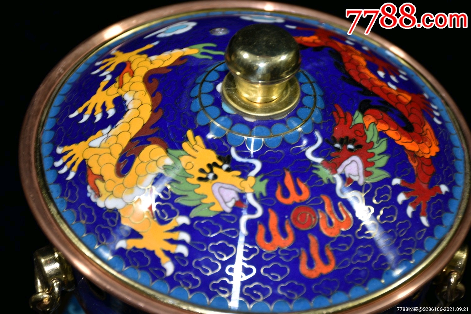 紫铜胎景泰蓝鎏金掐丝双龙戏珠火锅摆件不议价