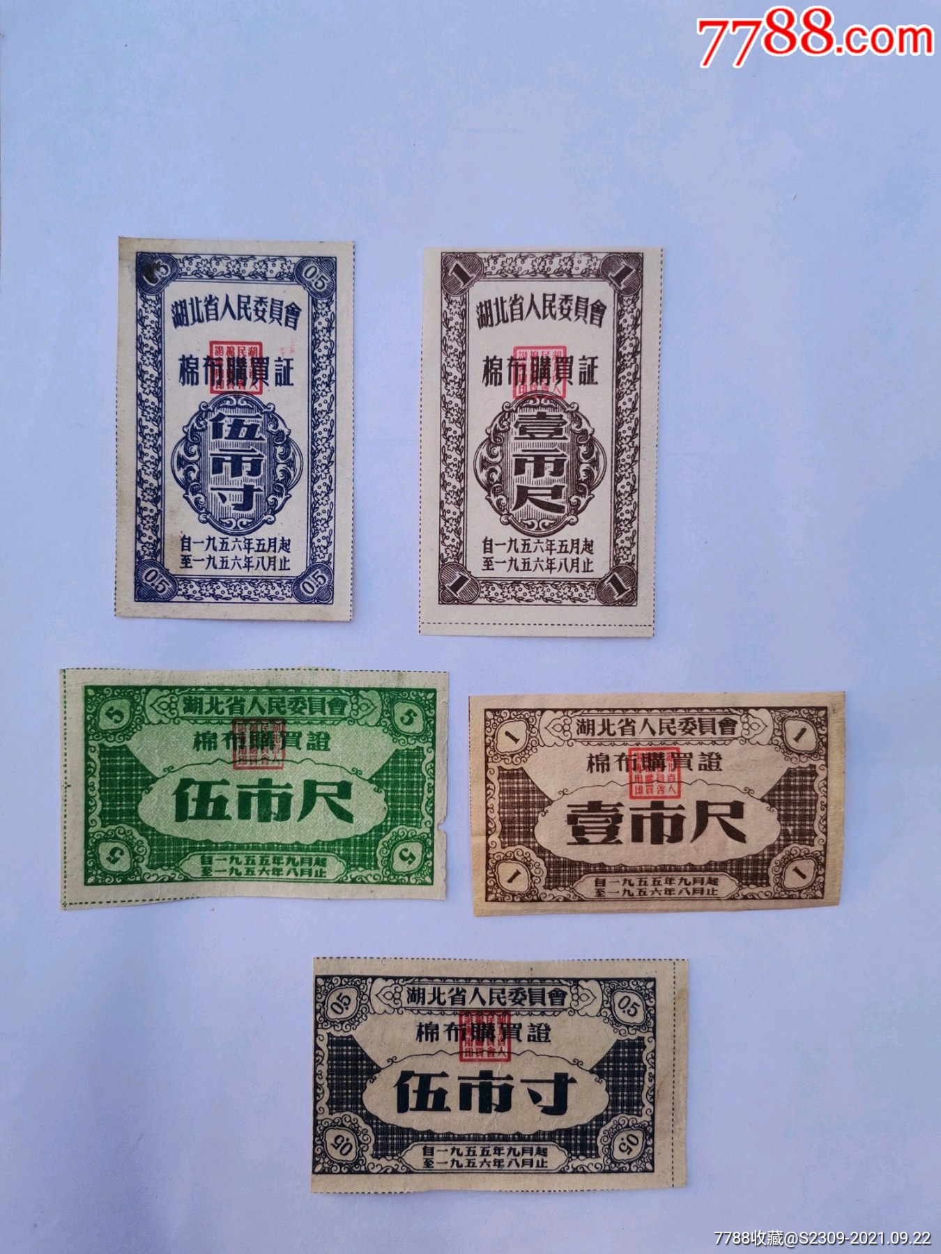 湖北五十年代布票五张50元不包邮