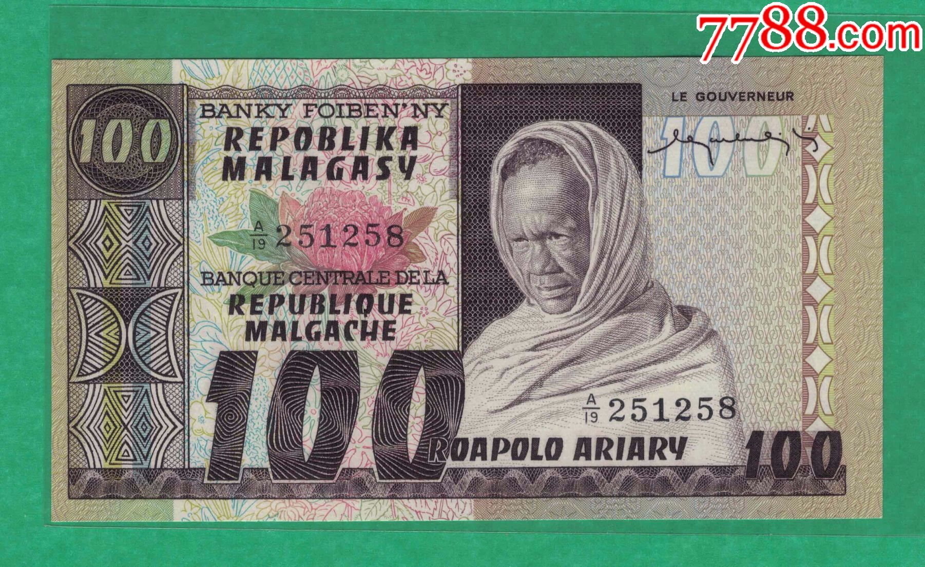 非洲全新unc马达加斯加100法郎nd197475年实物图160