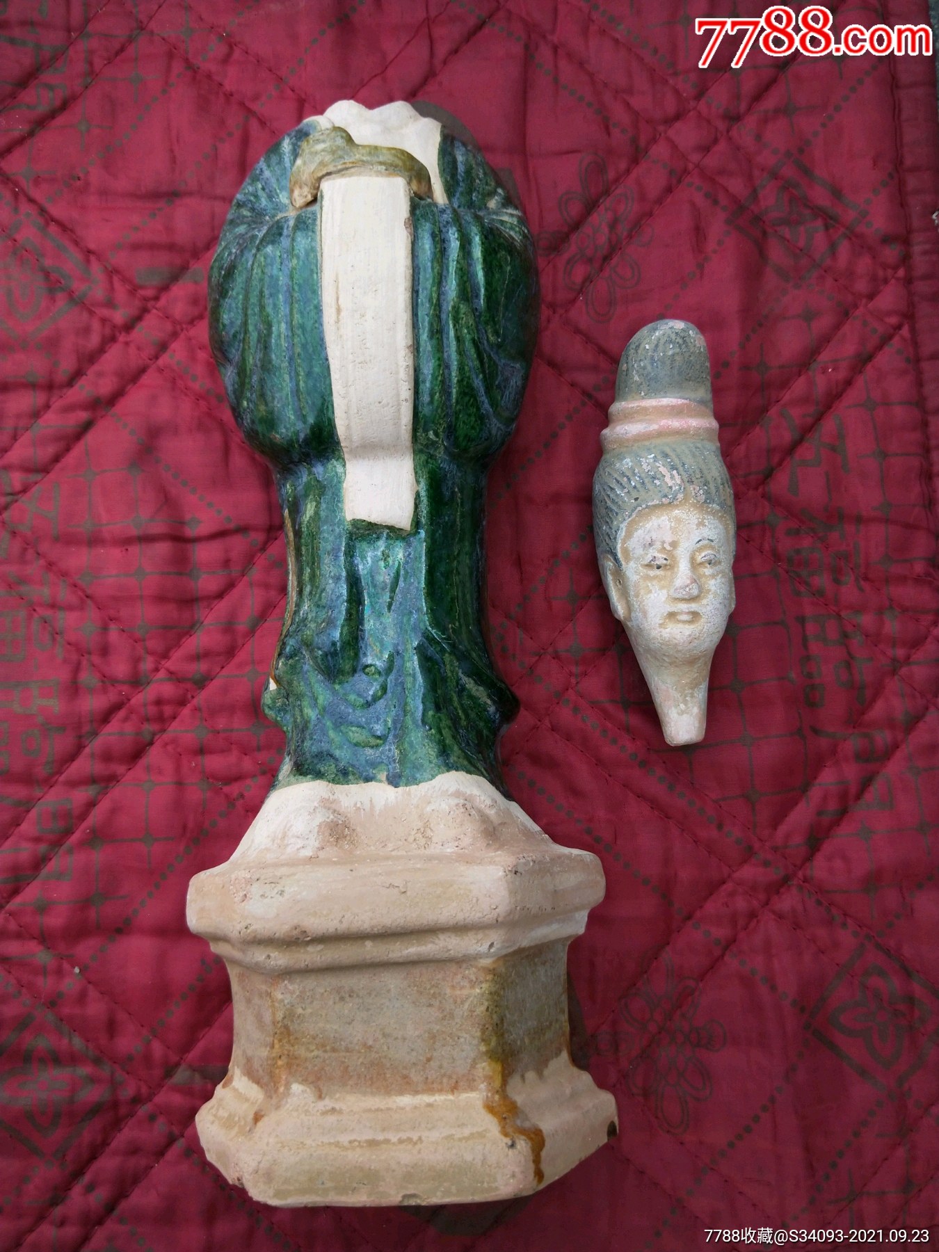 三彩人物陶俑头像与身子分离品相如图