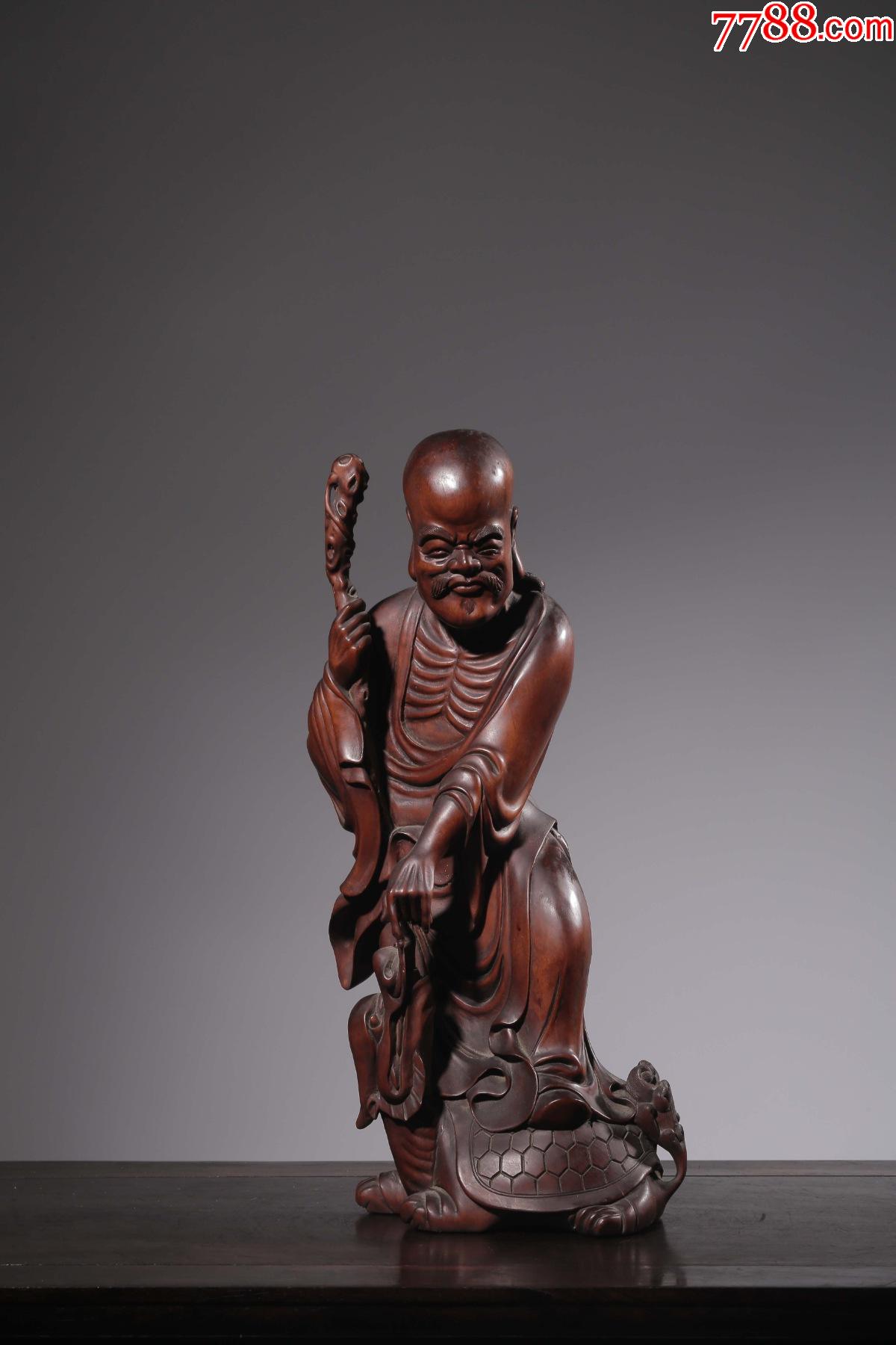 黄杨木雕骑龟罗汉摆件asy40f