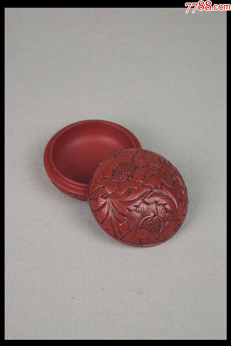 日本古董村上堆朱的剔红漆器香盒印泥盒文房用品雕刻细腻礼品包邮