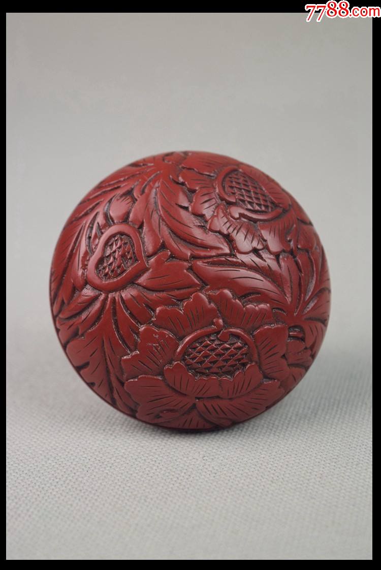 日本古董村上堆朱的剔红漆器香盒印泥盒文房用品雕刻细腻礼品包邮