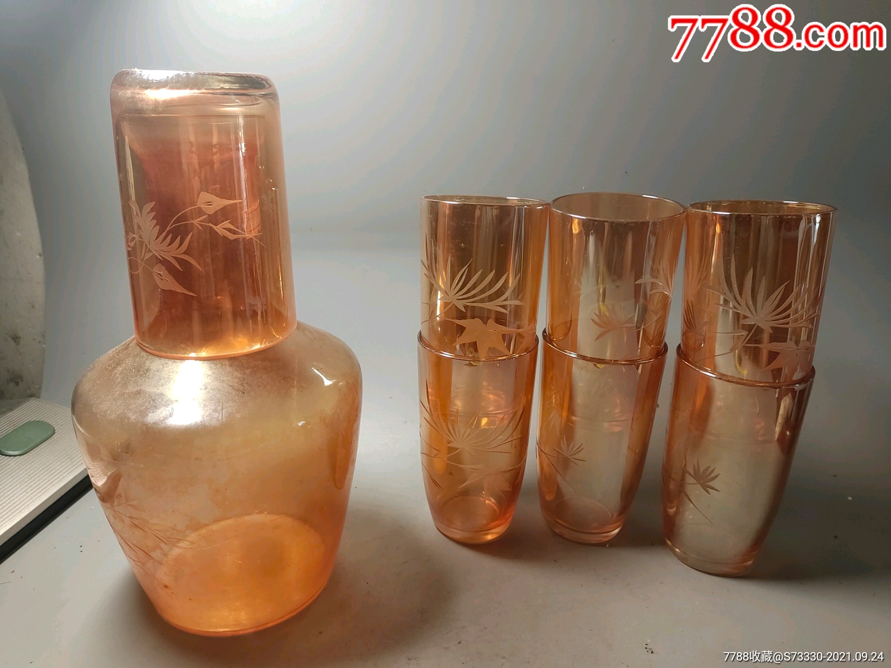 怀旧老物件,80年代茶叶玻璃,凉水壶一套