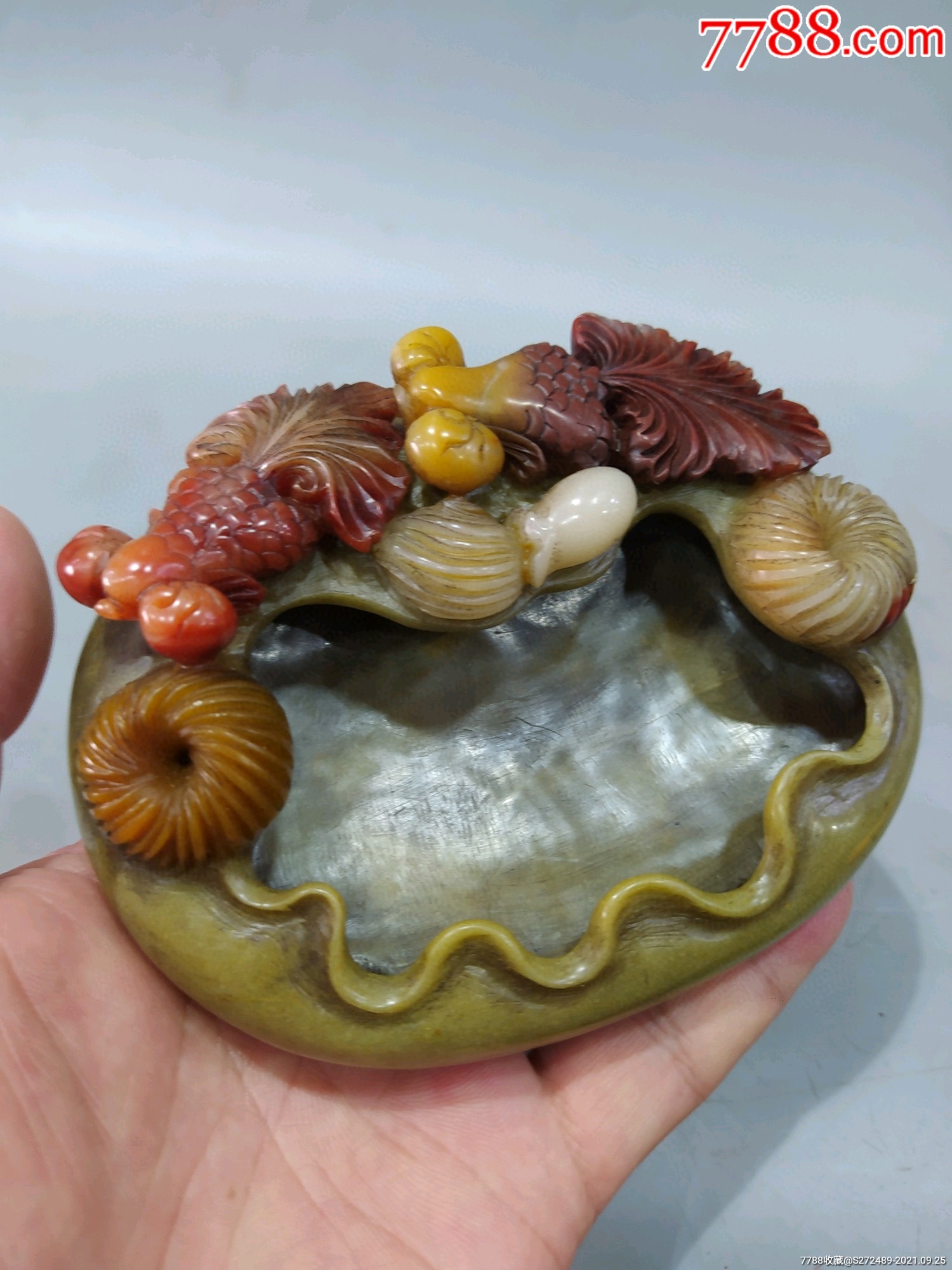 寿山石芙蓉石雕刻《金鱼》笔洗,不议价