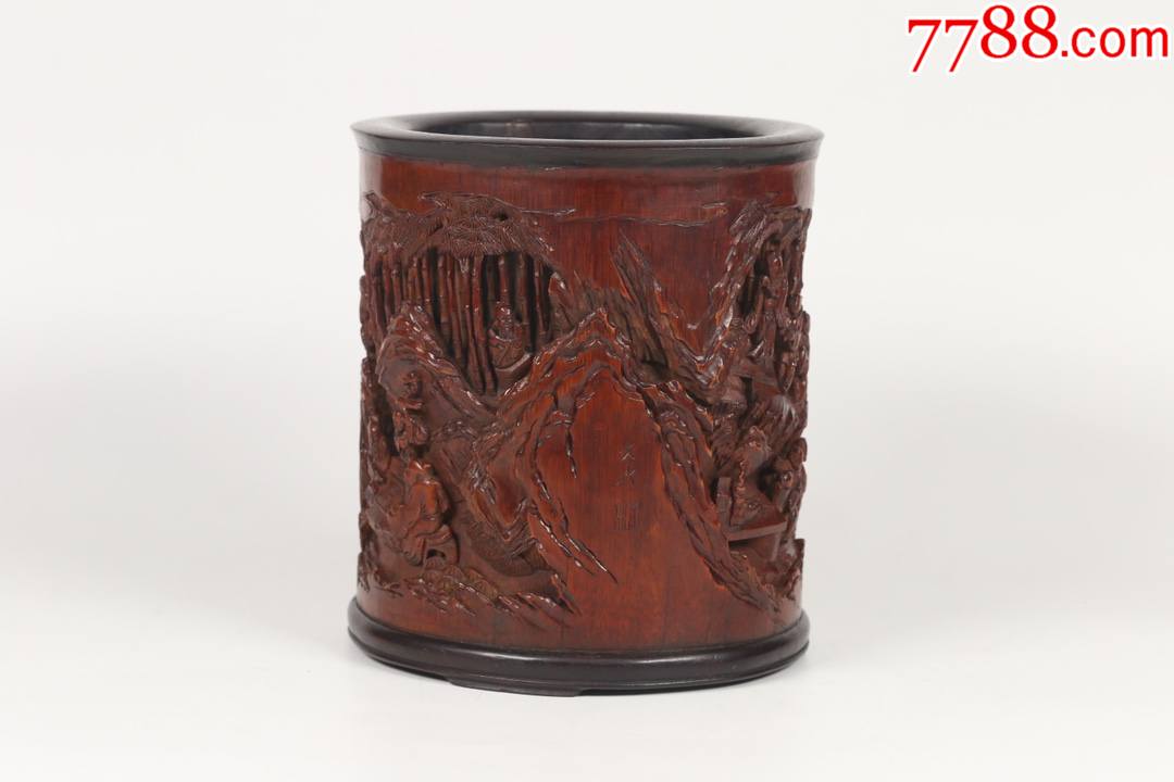 回流:"文鼎"款竹雕竹林七贤笔筒