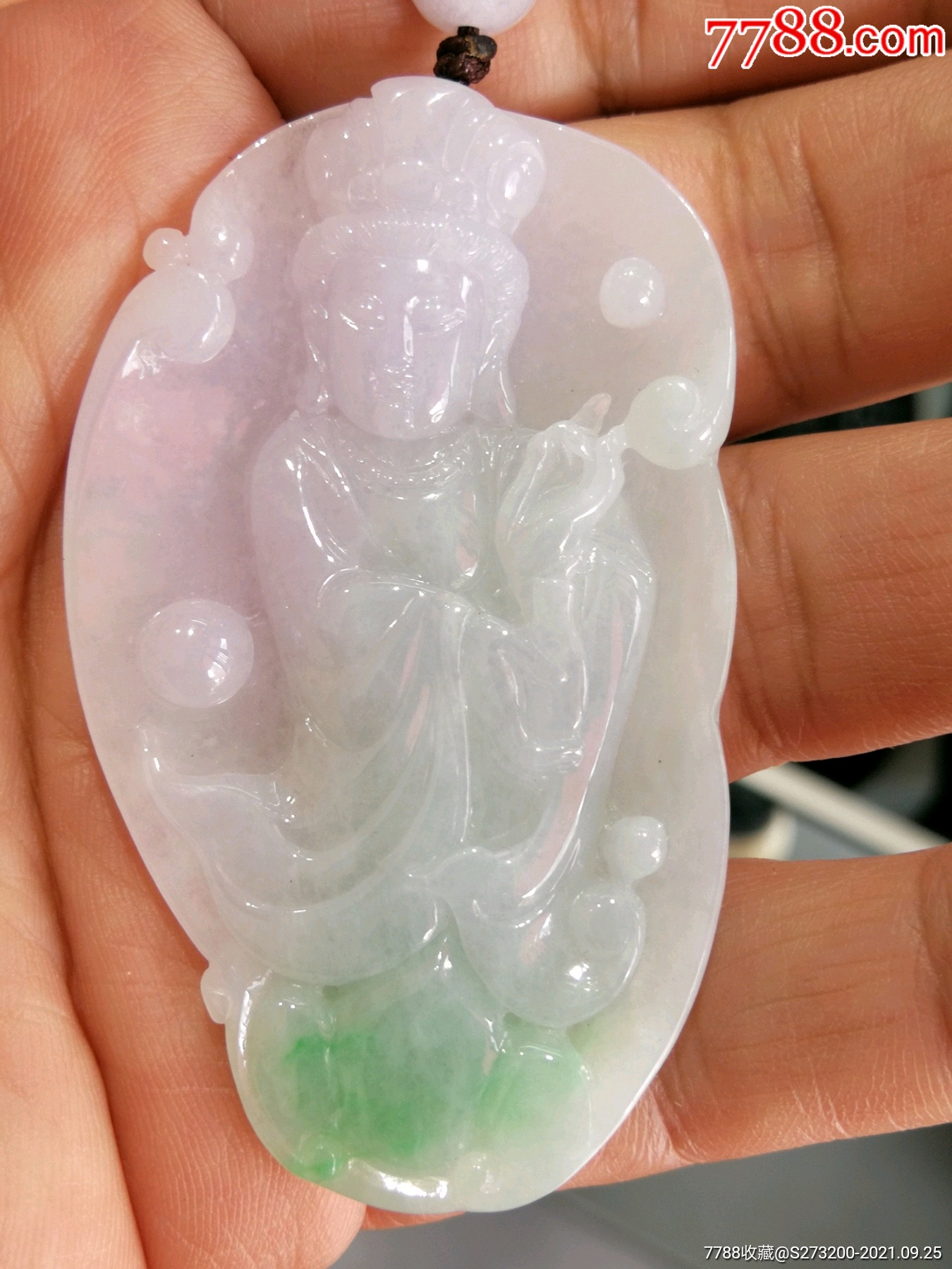 翡翠a货春带彩糯种观音挂件