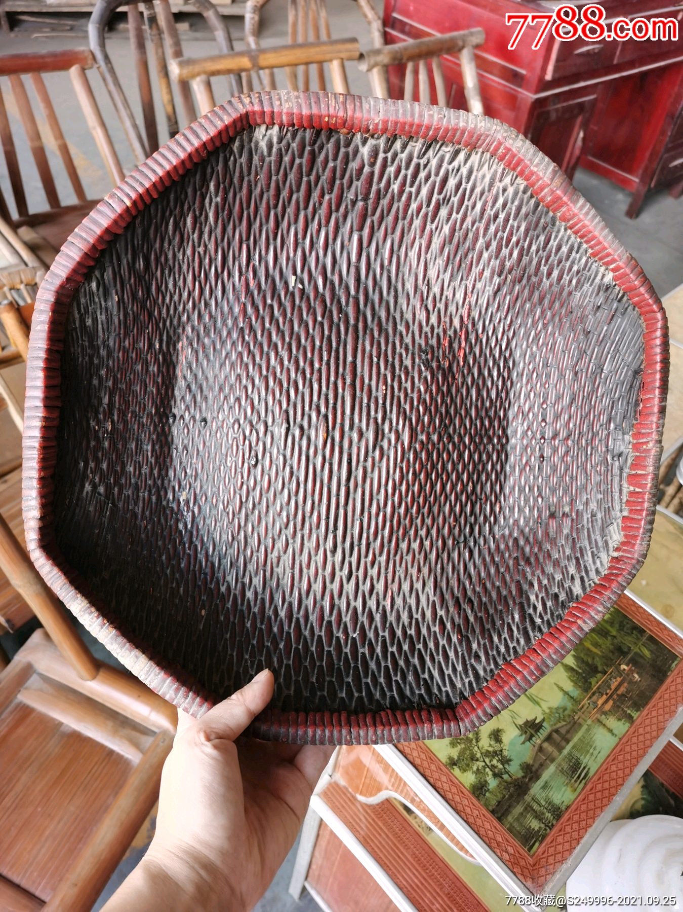 民国老针线扁竹篮-价格:118元-se82814066-竹篮/竹筐/竹盒-零售-7788