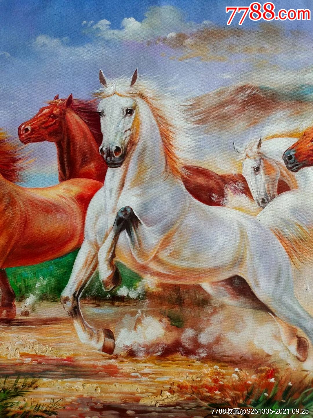 纯手绘油画八骏雄风特别漂亮办公室客厅书房需要的结缘