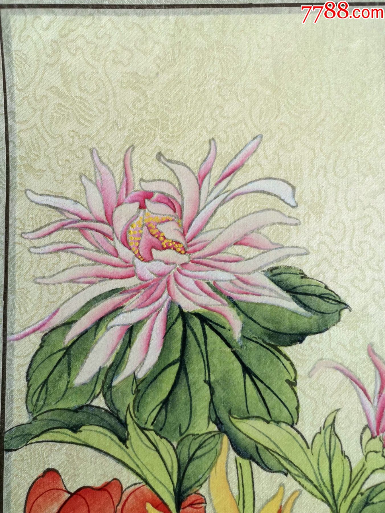 好品8090年代大幅手绘绢本工笔花鸟画秋菊佳色有款已裱