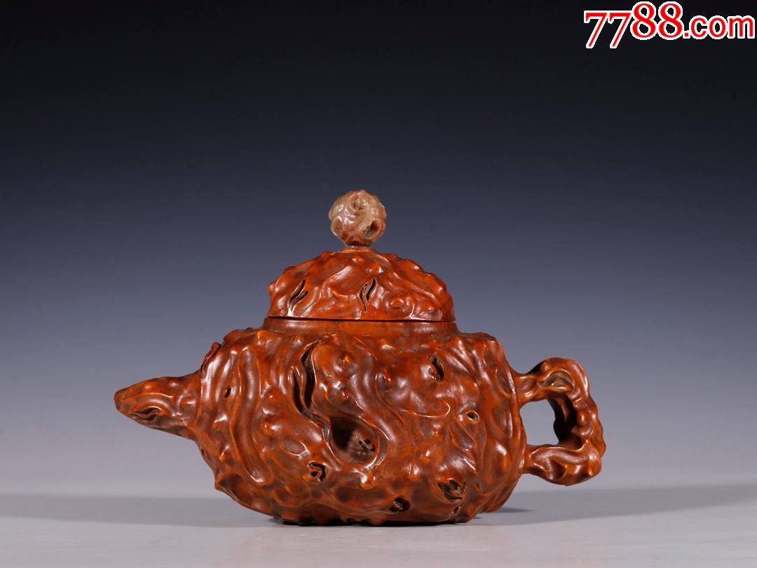 【黄杨木寿山石钮茶壶】