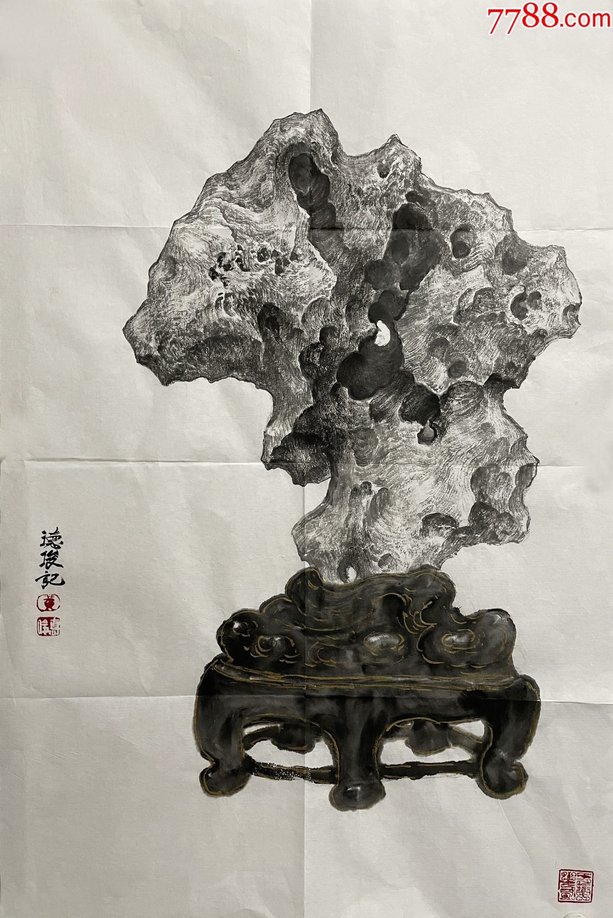 【来自本人终身保真】黄德俊,工笔小写意水墨禅意画12《太湖石灵石鸟