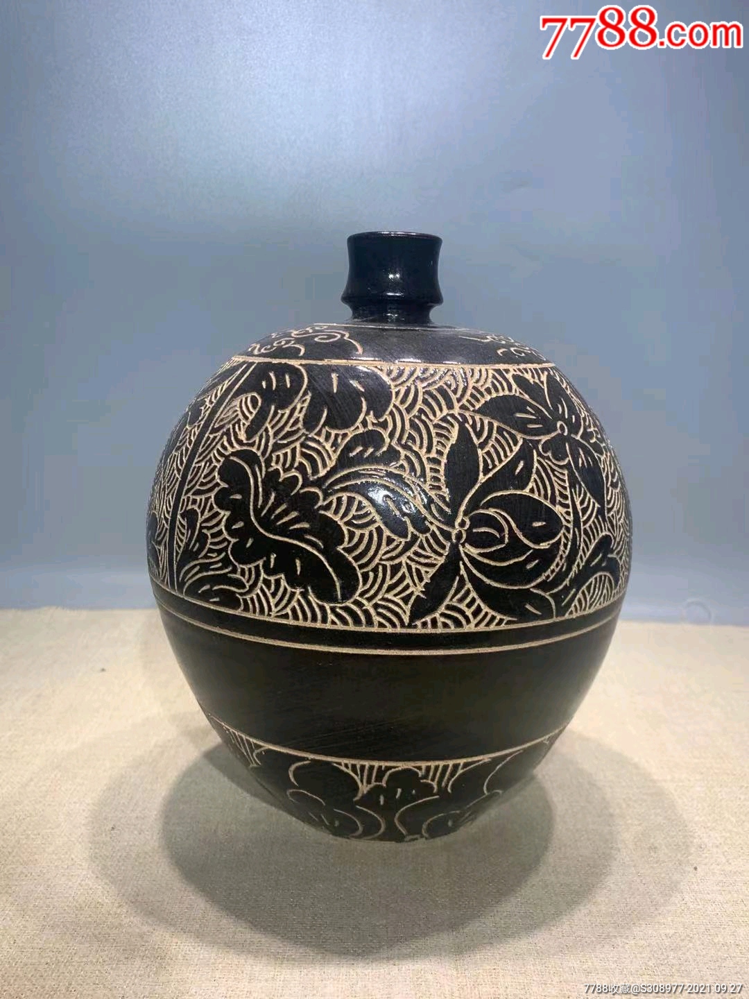 宋黑釉刻花肚喽瓶_黑瓷/天目瓷_图片价值_收藏交易_7788小人书