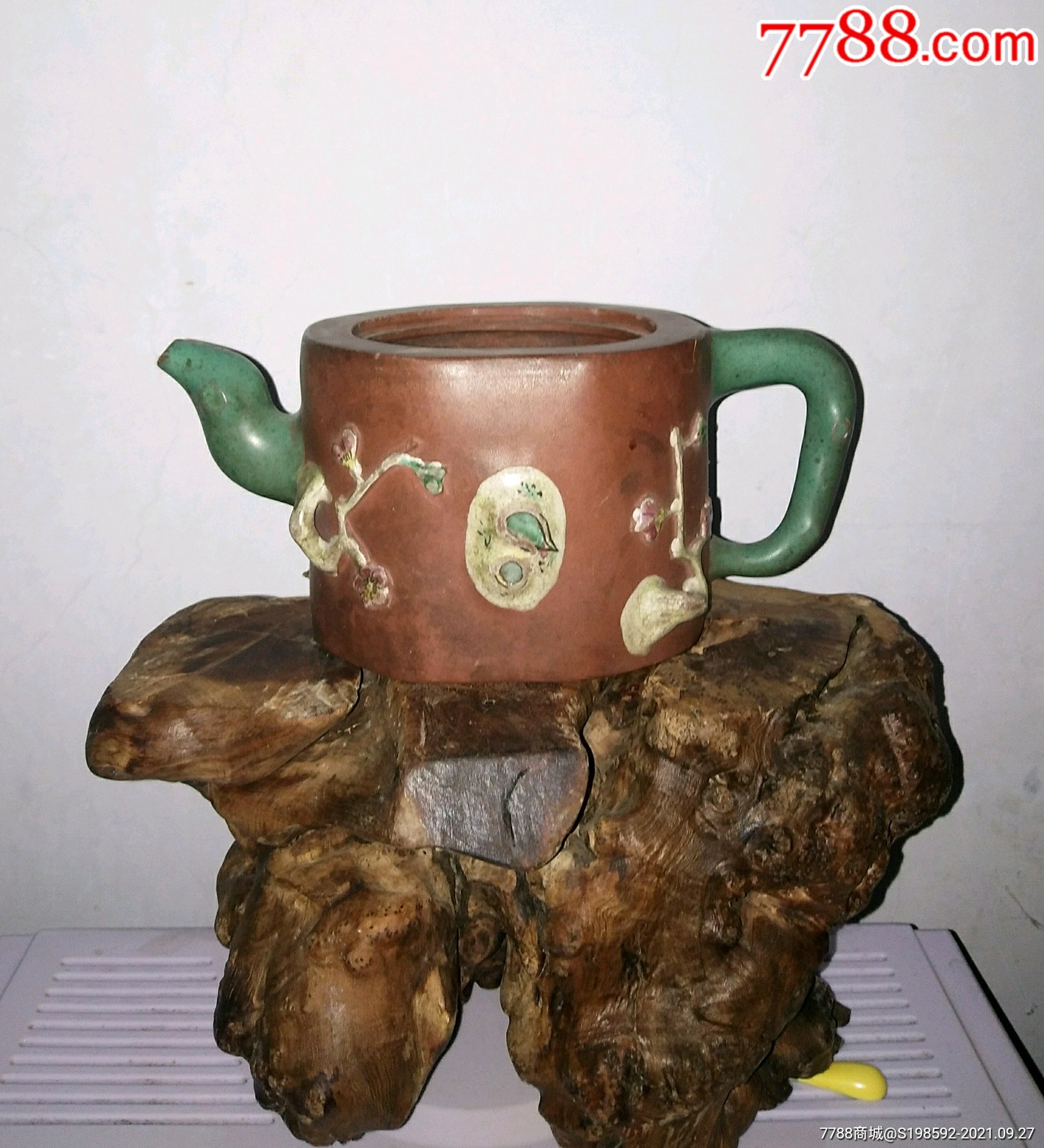 清末民国加彩梅桩紫砂壶-紫砂壶-7788红宝书