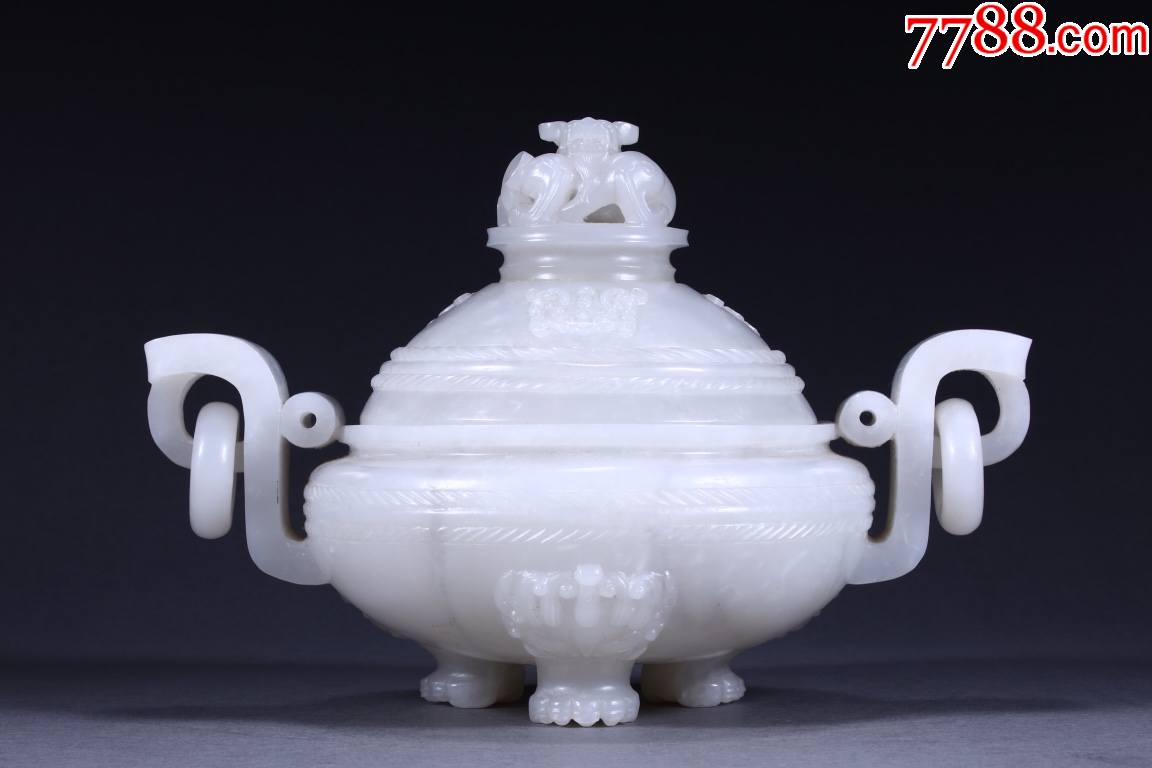 和田玉螭龙钮三足香炉