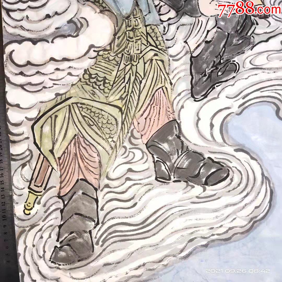 长136宽69厘米纯手工绘画人物画国画宣纸画田公元帅画像