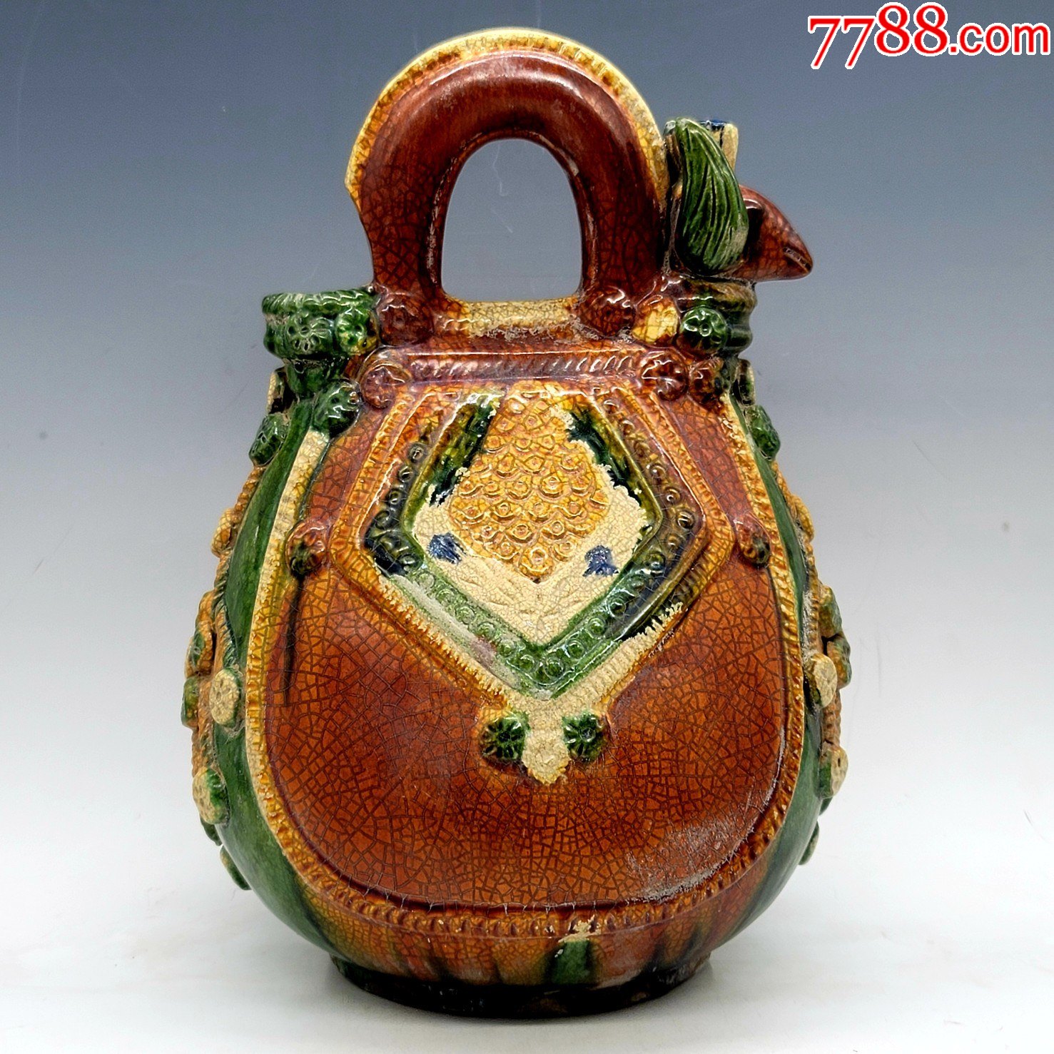 三彩皮囊壶尺寸255165工艺品