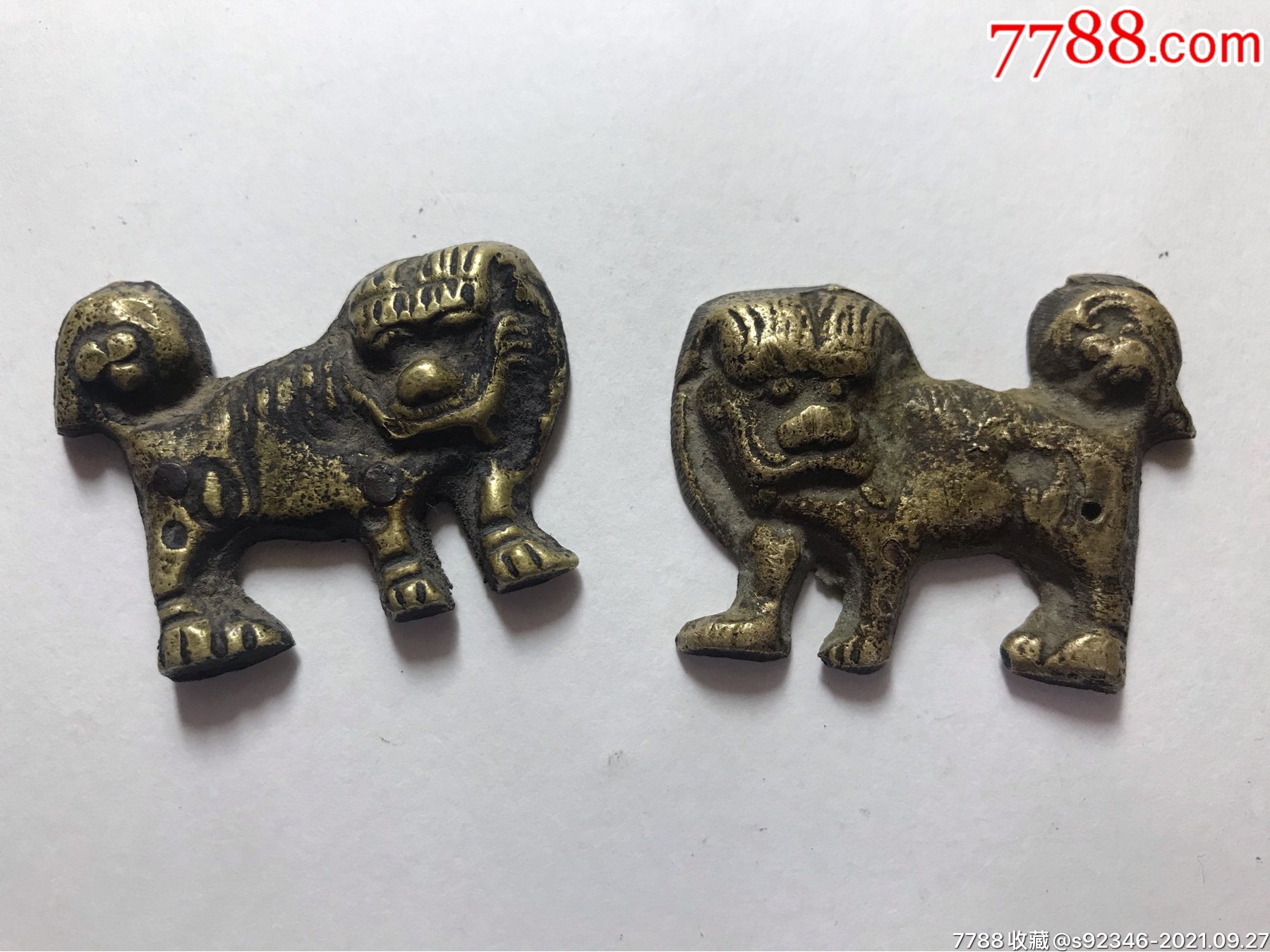 铜鎏金铜狮子一对保老