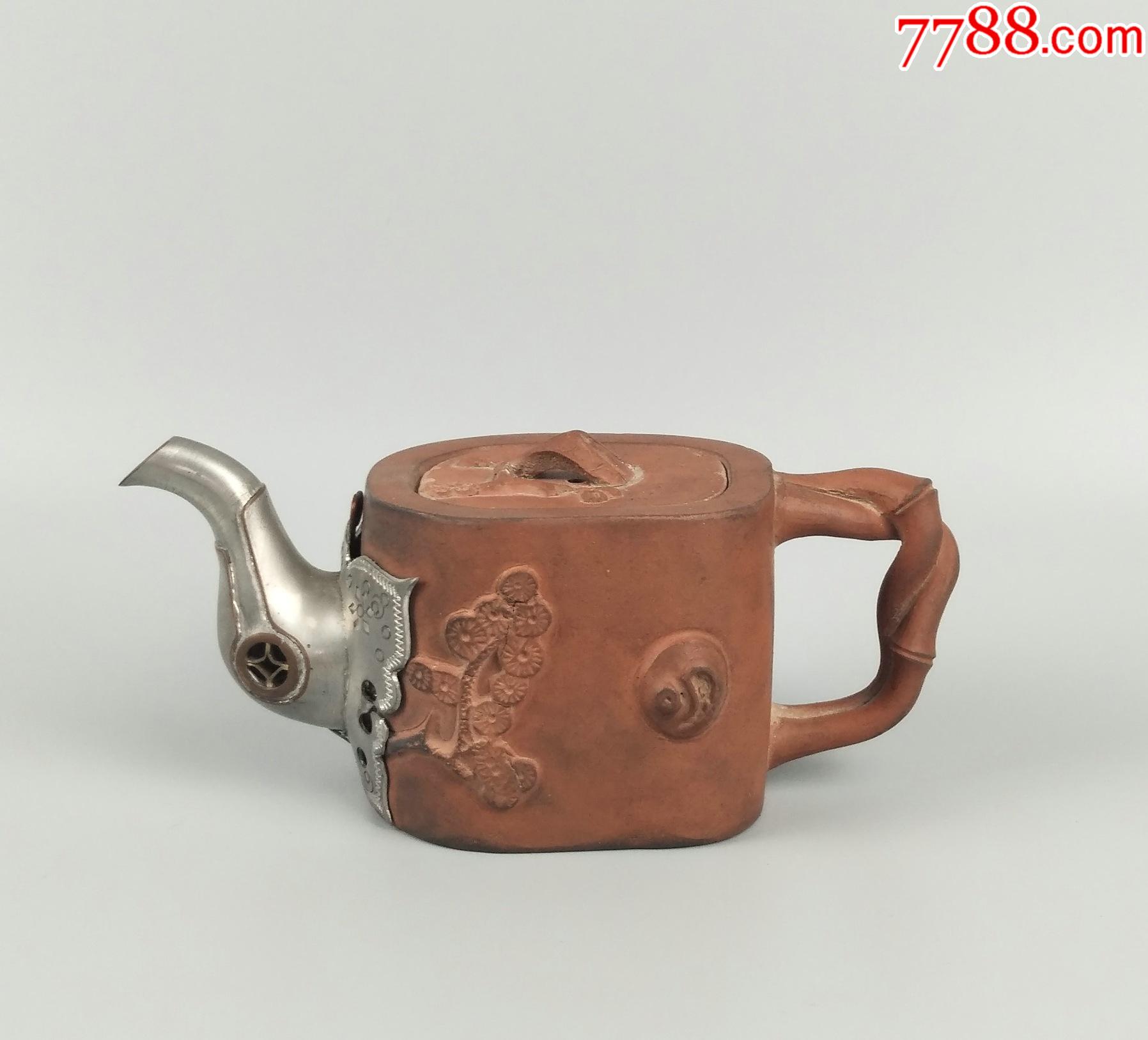 老梅桩紫砂壶款不识后镶蝴蝶形壶嘴