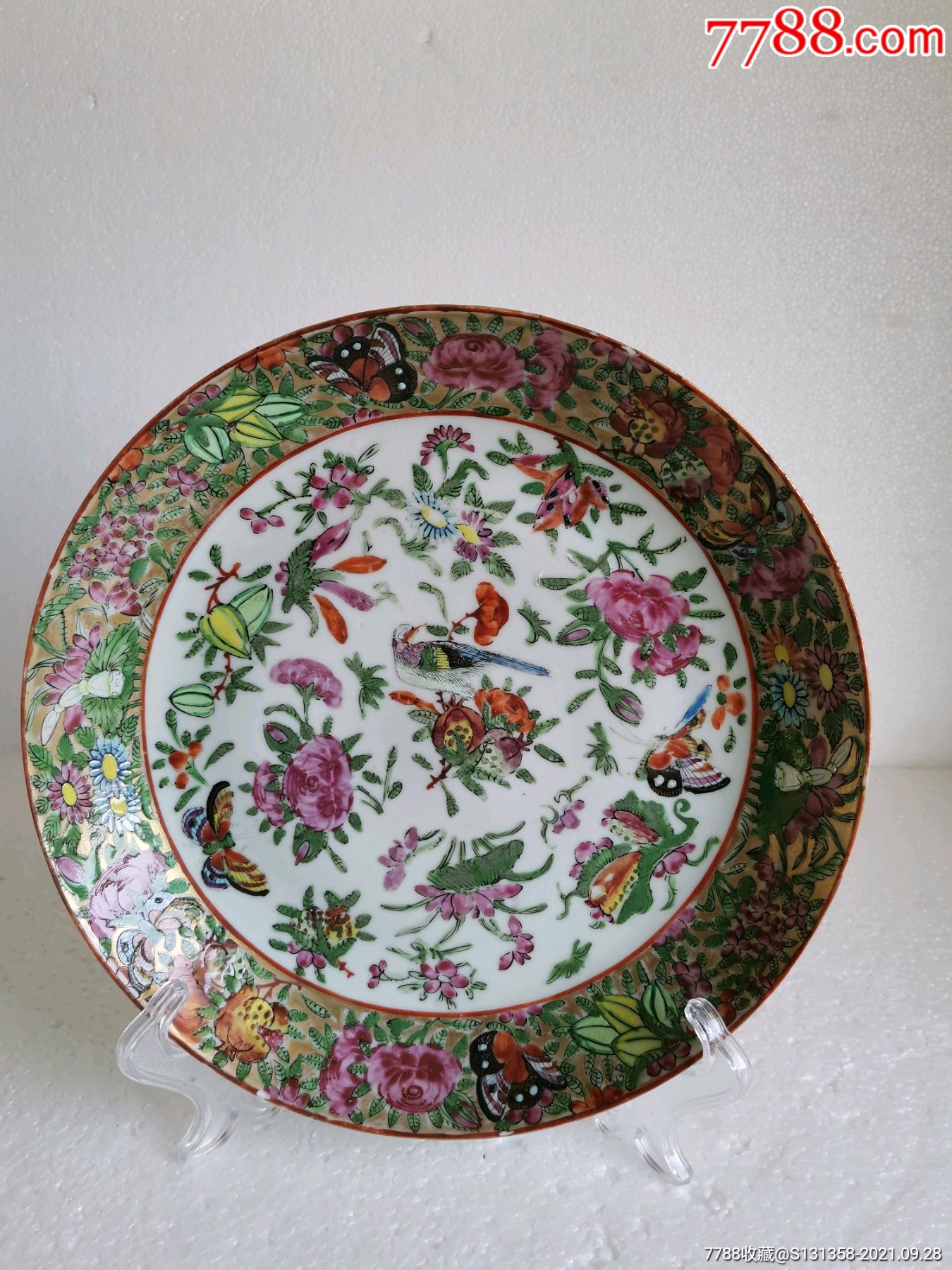晚清广彩花蝶大盘-价格:1200元-se82862857-彩绘瓷/彩瓷-零售-7788