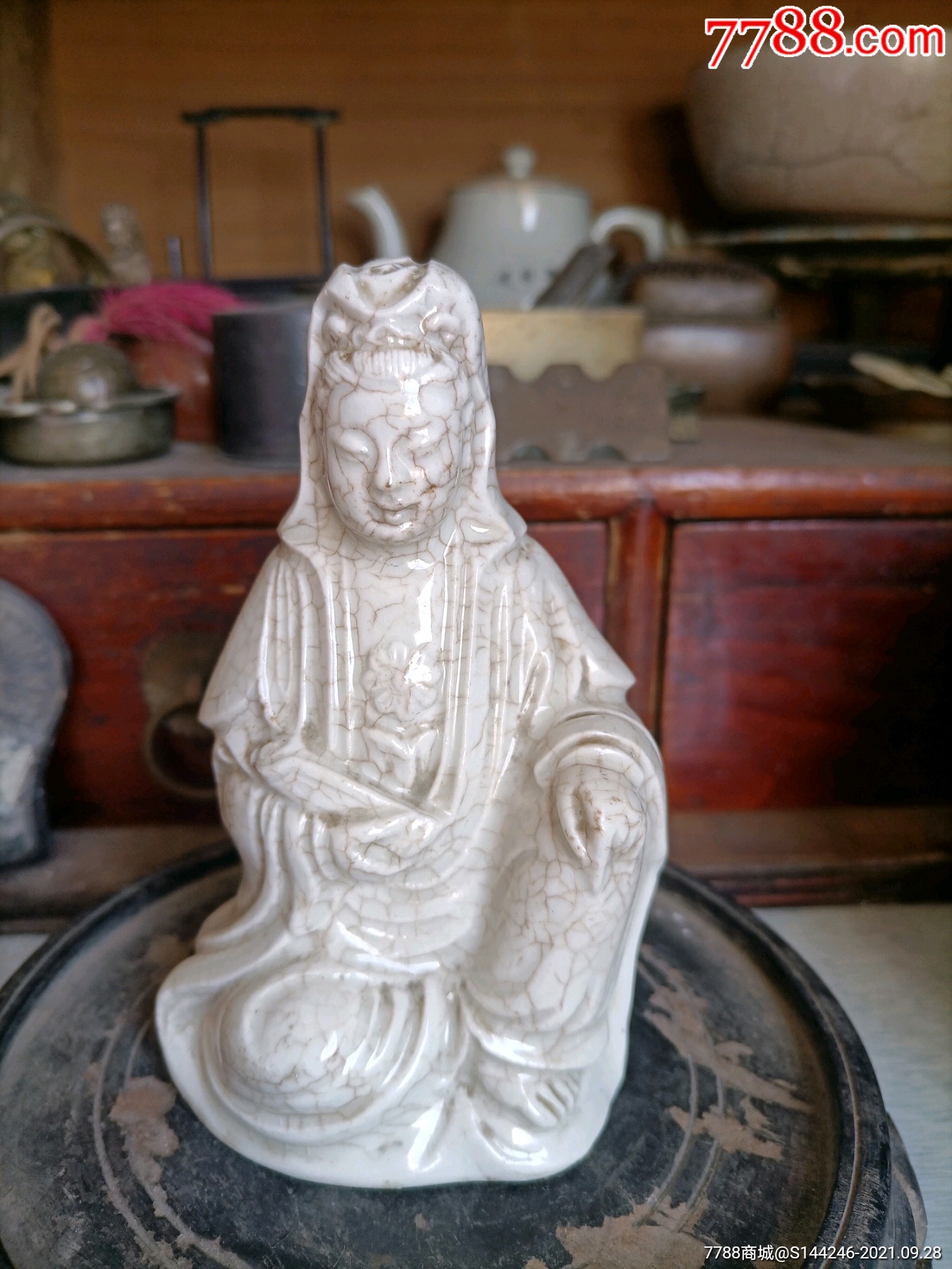 清代哥窑观音佛像_雕塑瓷/瓷雕_珠江藏苑【7788收藏__收藏热线】