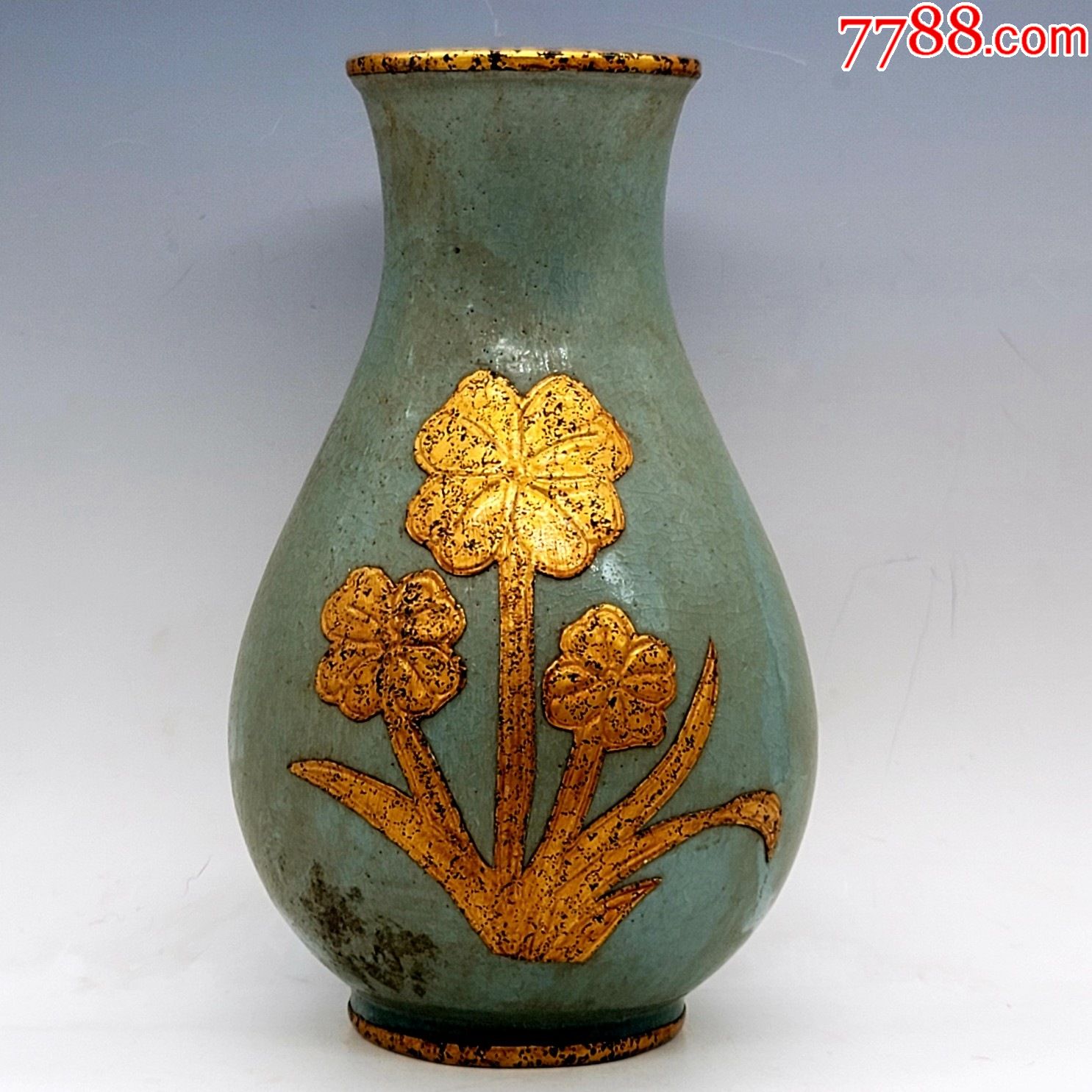 "商品>>>>￥6009品99汝瓷瘦金体刻诗花瓶