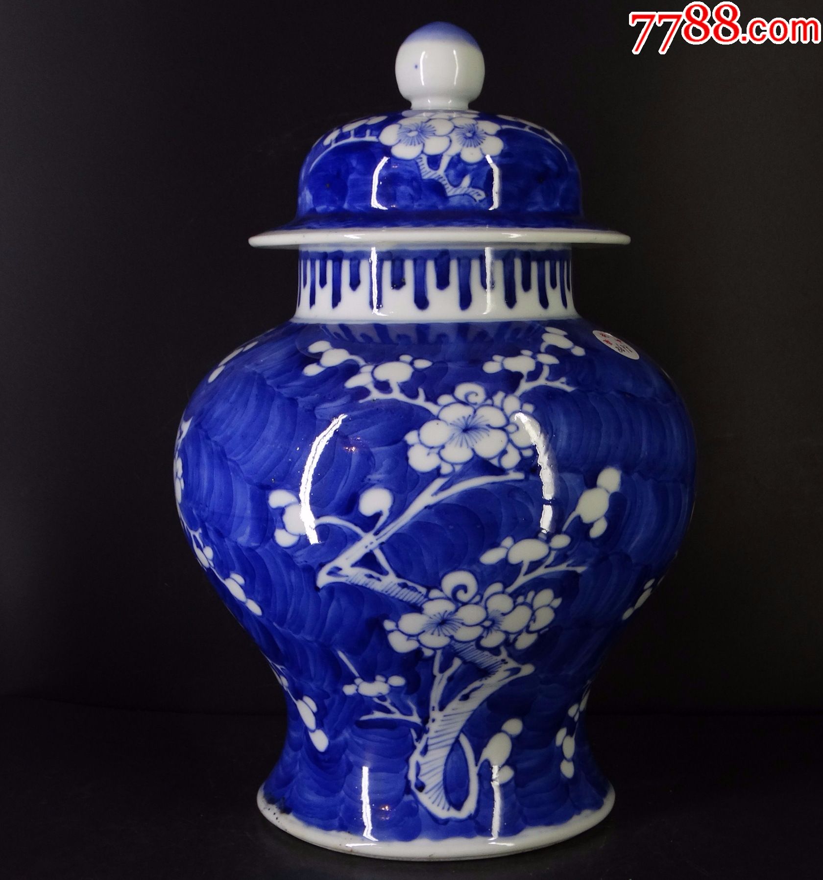 106古玩古董老货真品收藏清代同治光绪年双圈款冰梅大型将军盖罐