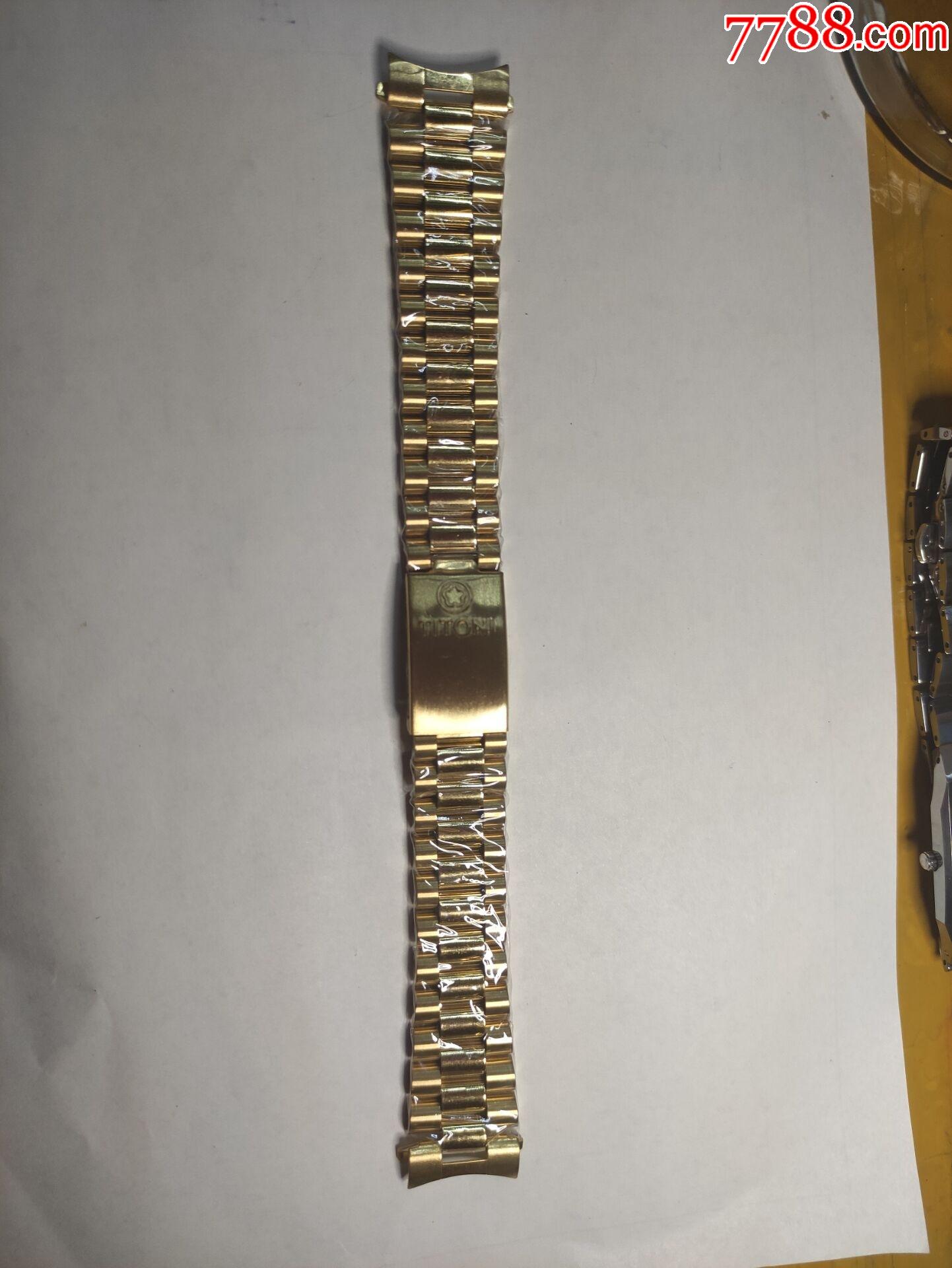 梅花表带不锈钢鎏金色实心全金色的