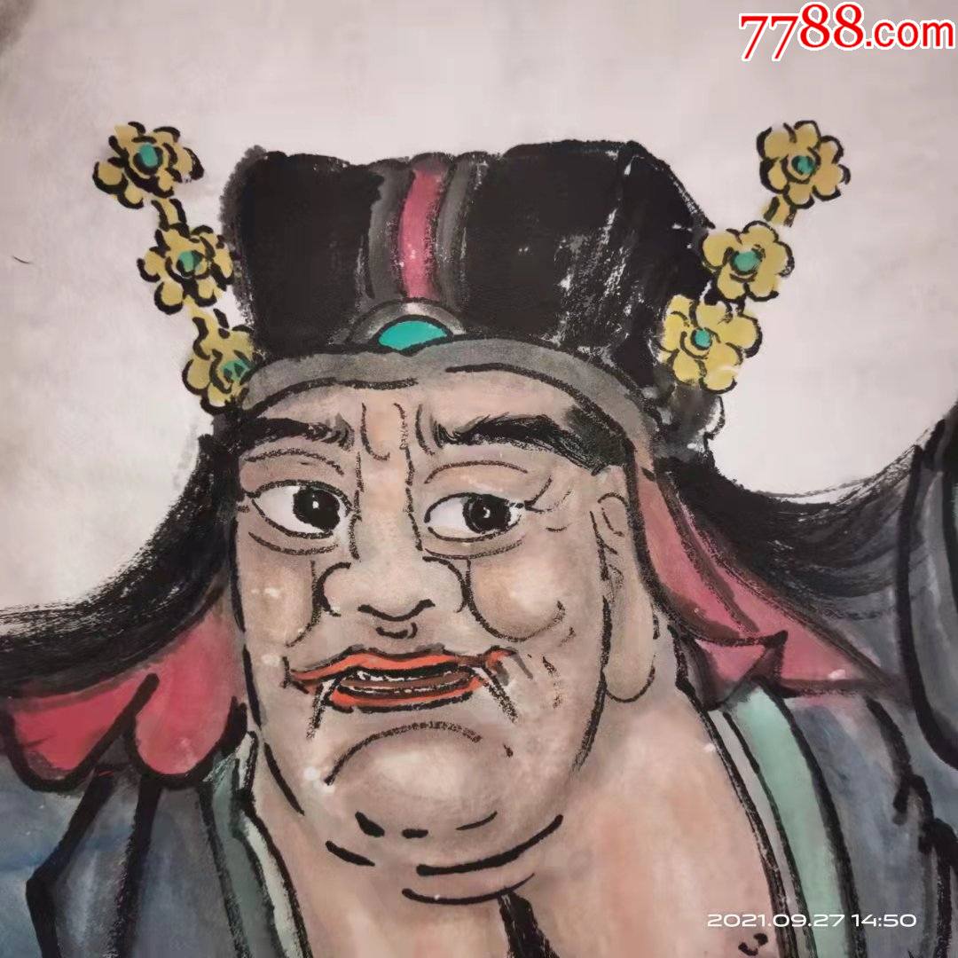 长136宽69厘米手绘人物画国画宣纸画七爷八爷黑白无常画像