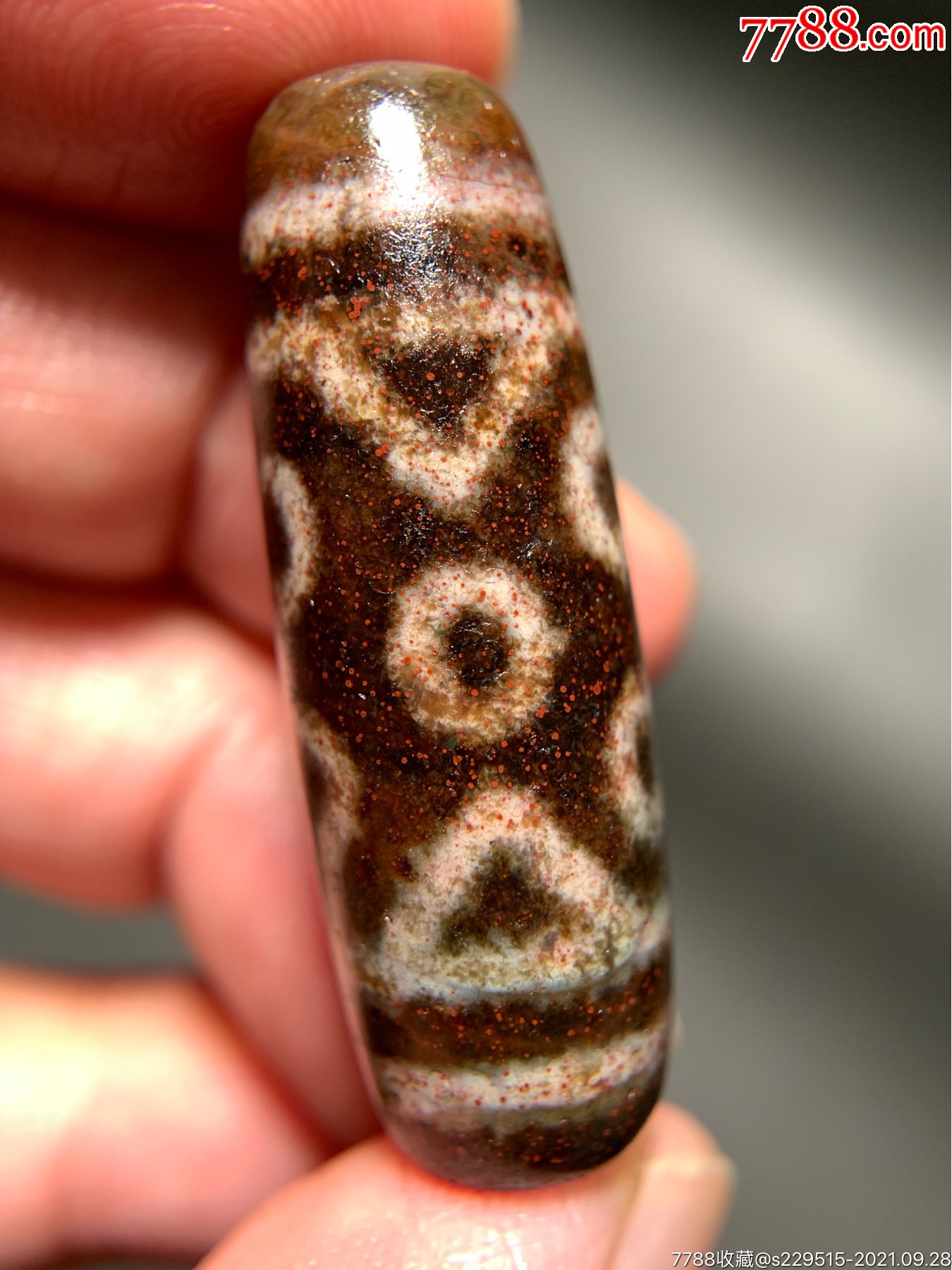 藏传满朱砂七眼象雄天珠39*13.8毫米