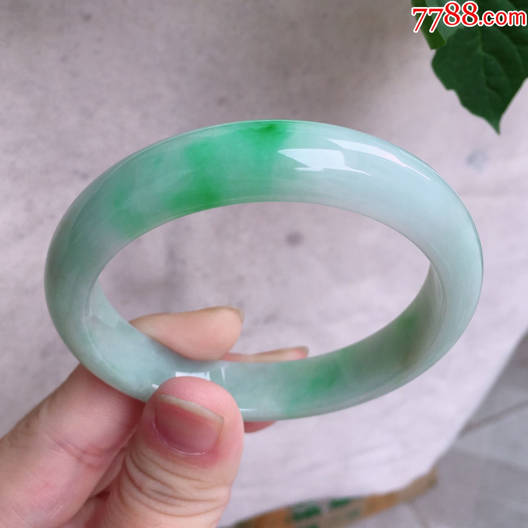 天然翡翠a货老坑正圈玉手镯冰糯种飘绿精雕水润白底青玉镯子