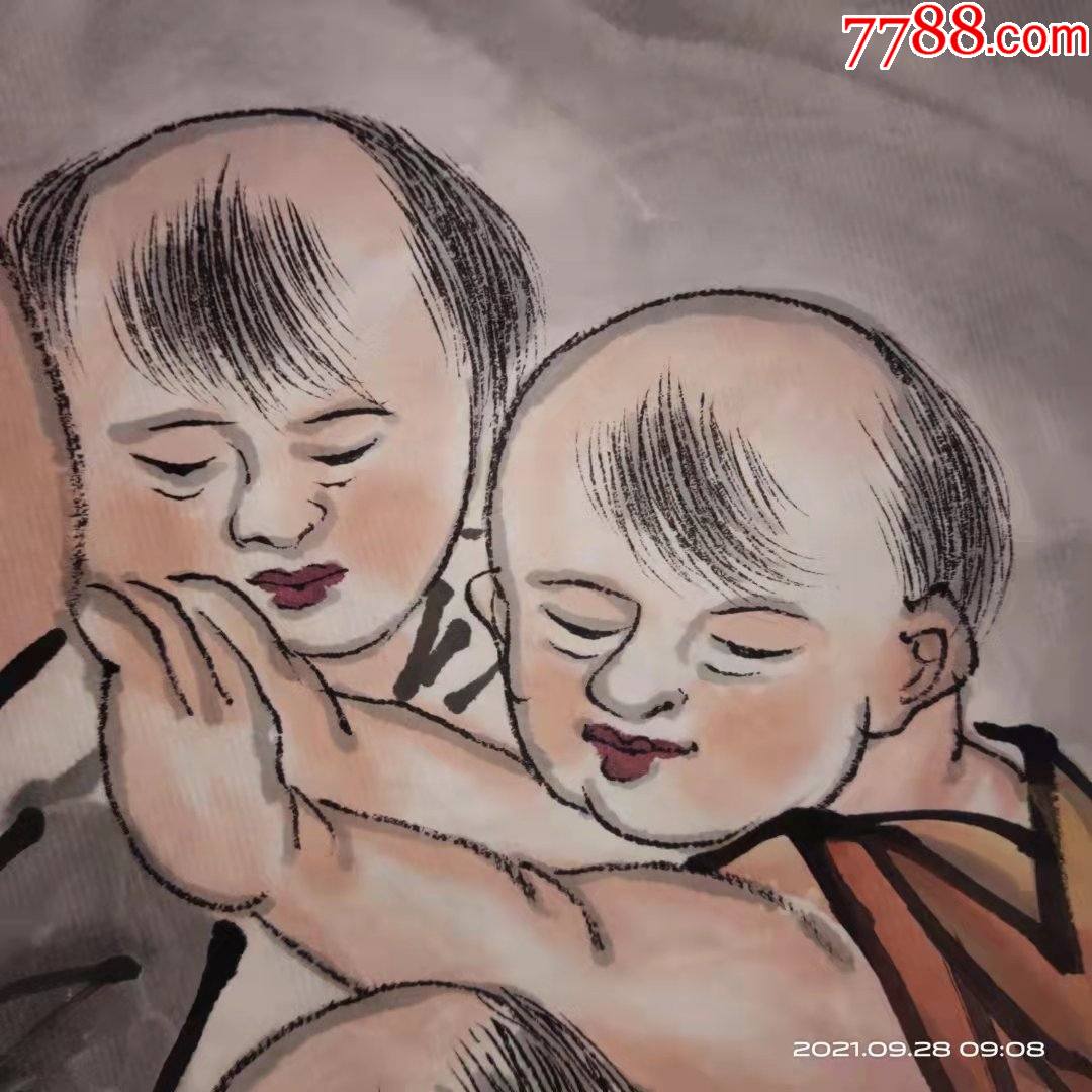 长136宽69厘米纯手工绘画人物画国画宣纸画六子戏弥勒佛