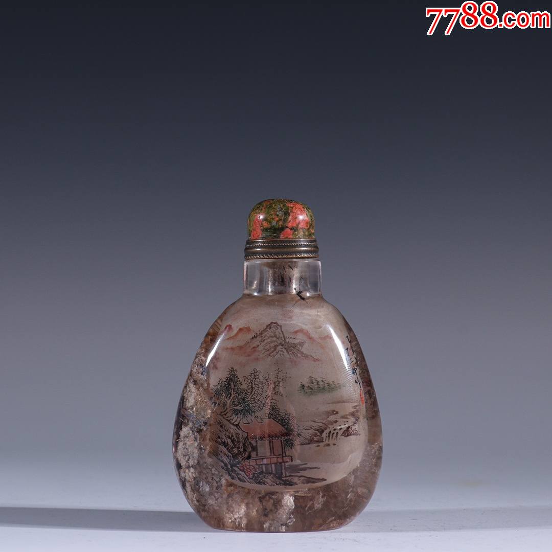 老水晶内画山水图鼻烟壶