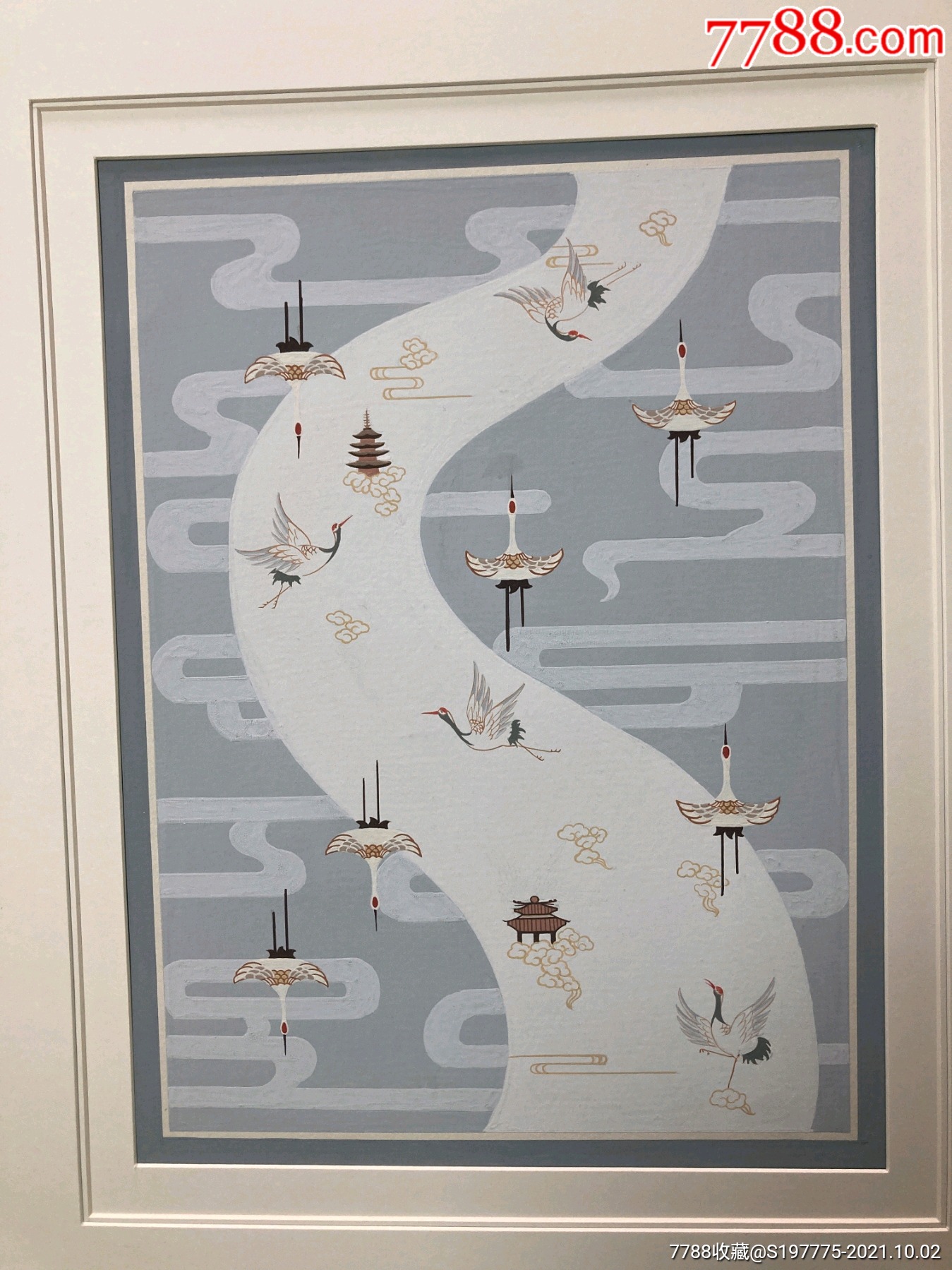 云鹤图设计绘画原稿彩色画稿4939