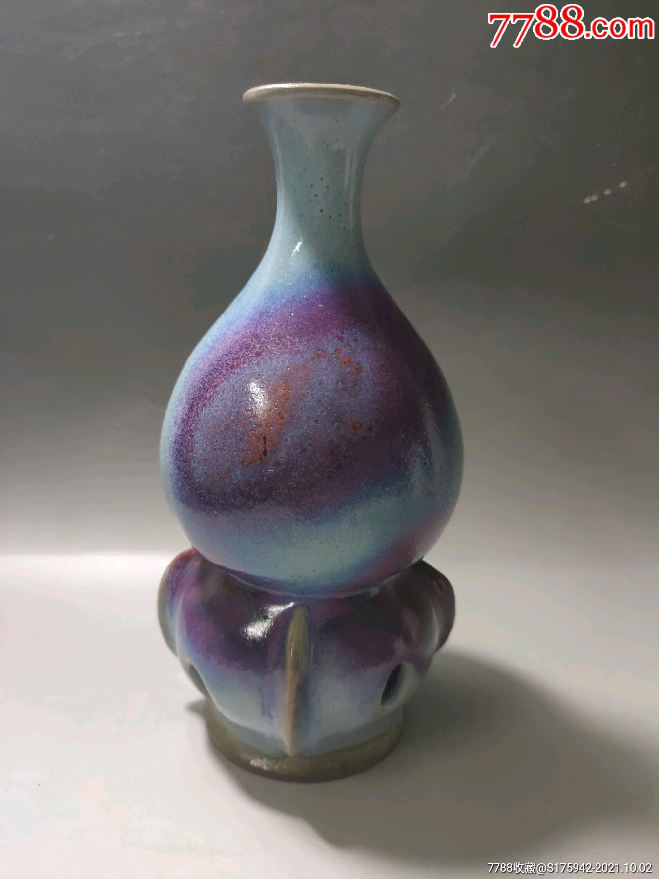 钧窑连座瓶老钧瓷