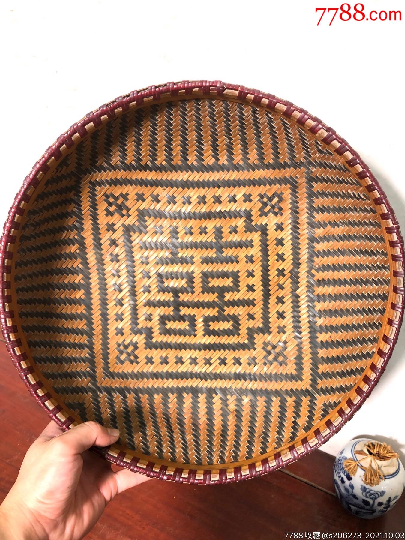 【民国】民俗老物件竹编囍字针线盒