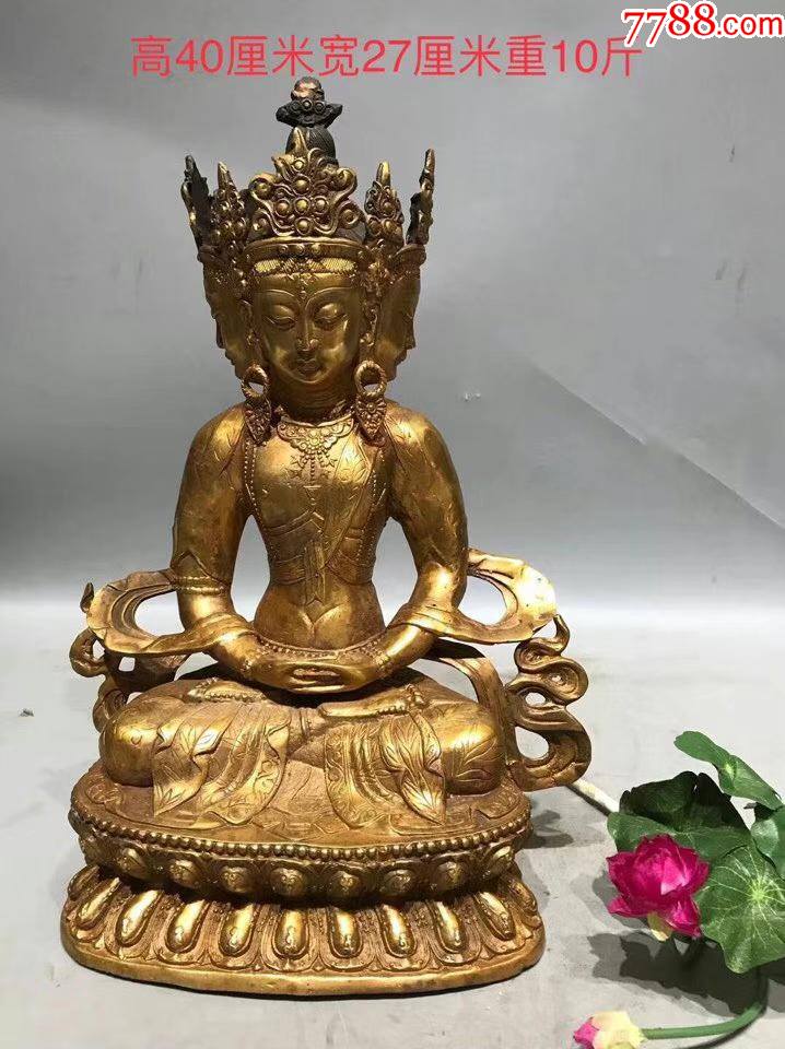 清代铜鎏金四面佛一尊,鎏金匀称,开脸慈祥,永保平安,品相尺寸见图