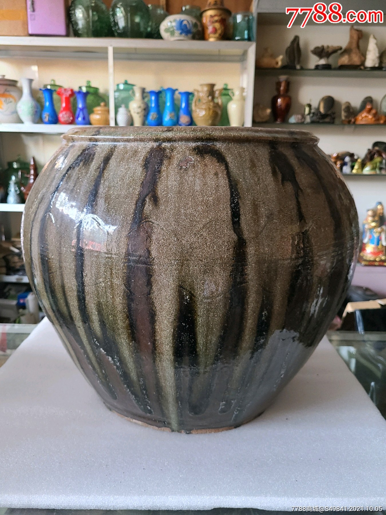 精品朝鲜百年彩釉老陶瓷画缸