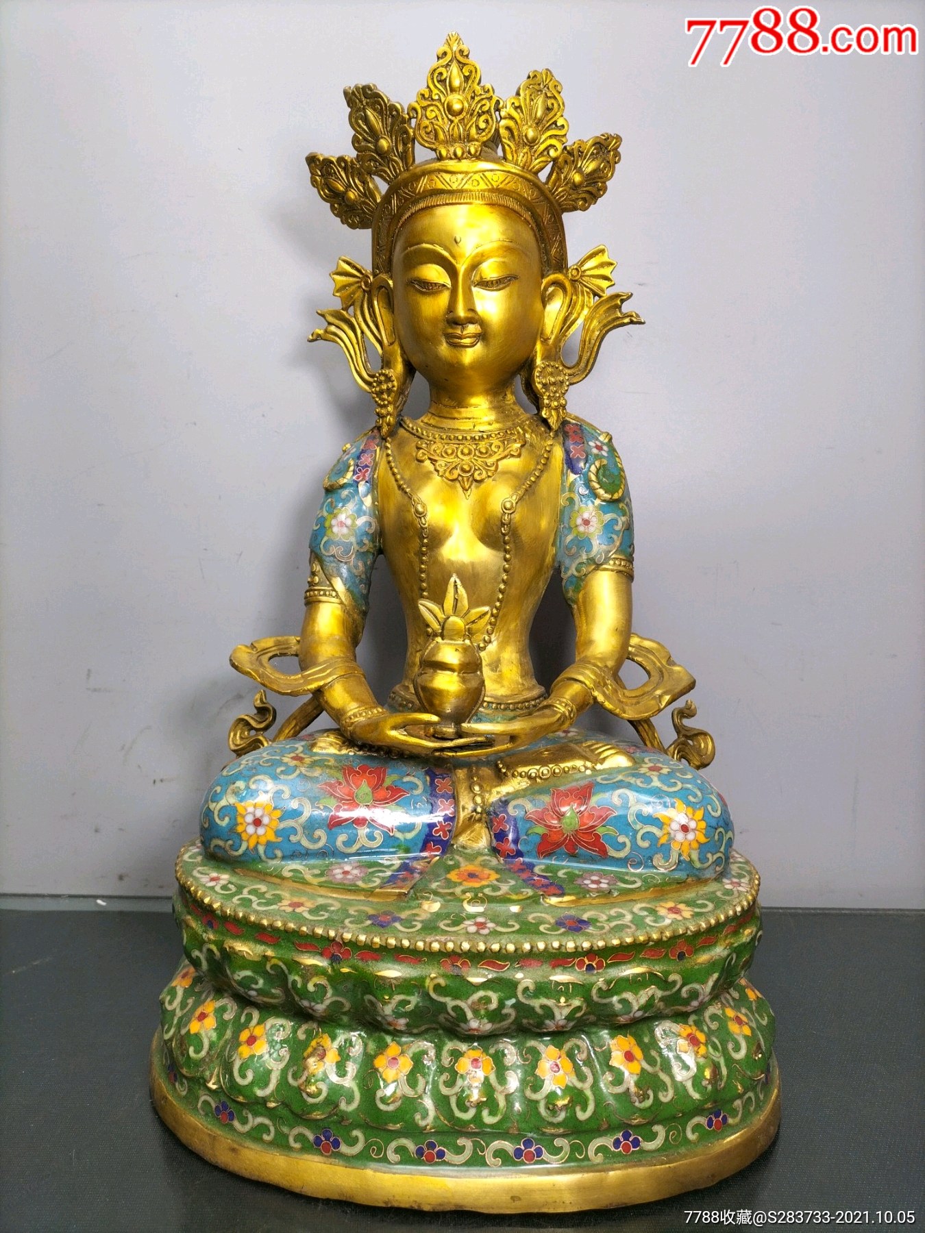 纯铜景泰蓝手工掐丝珐琅彩长寿佛像