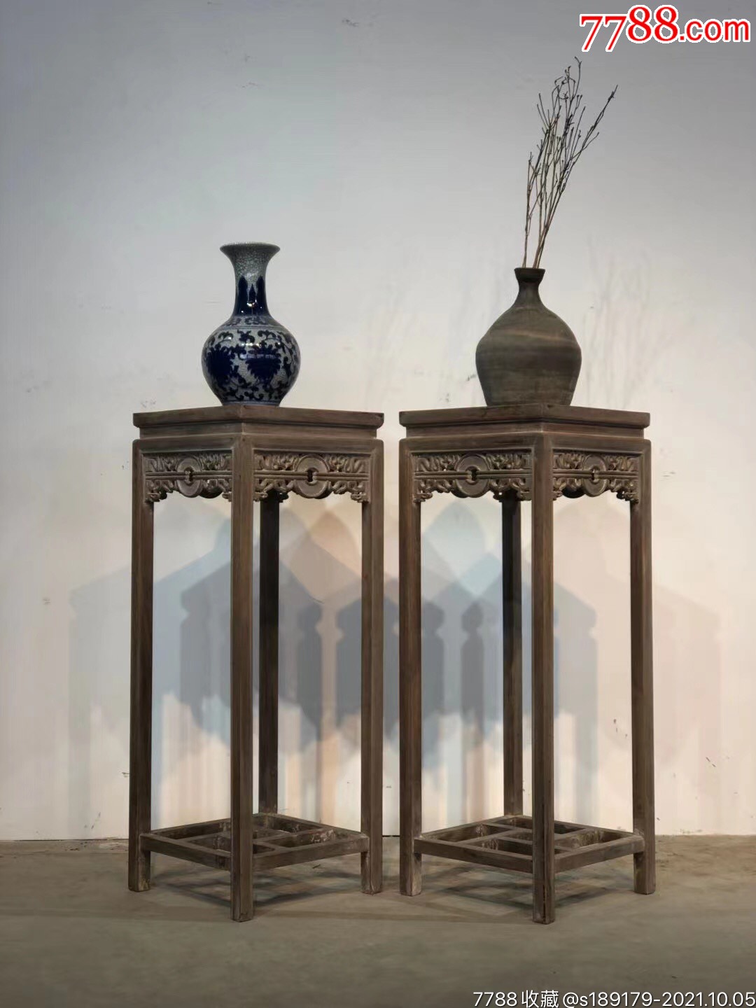 民国核桃木花几一对2