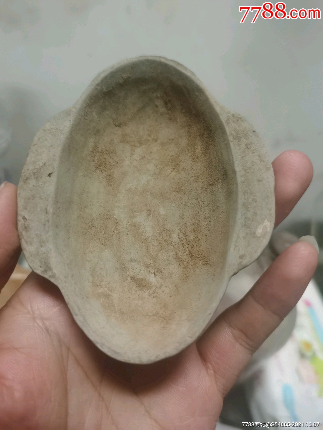 保真汉陶灰陶耳杯