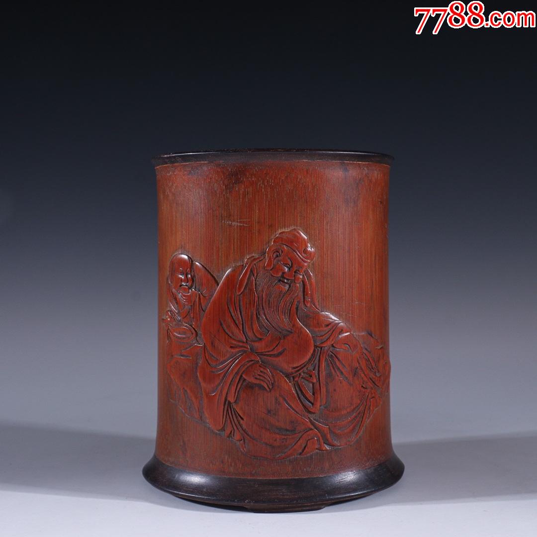 老竹雕人物故事笔筒