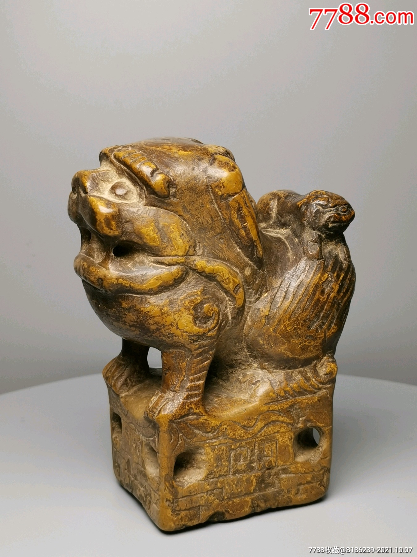 明清文房石镇黄石狮子文人案头摆件规格长宽高8247110mm