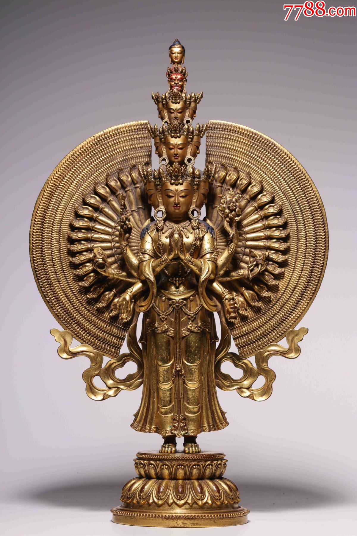 清铜鎏金千手观音立像