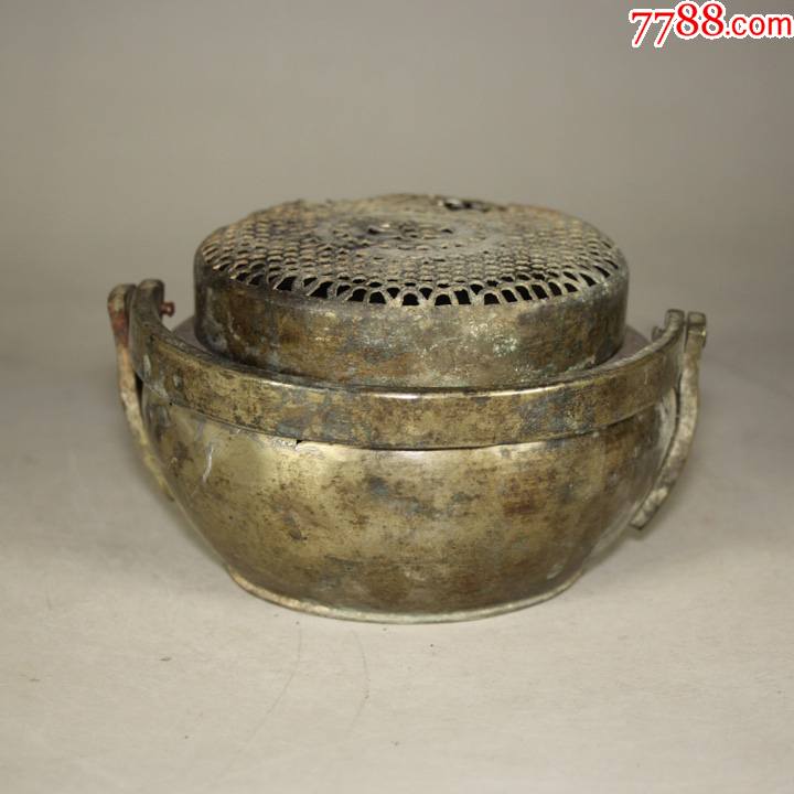 清代老铜器镂空白铜圆暖手炉民俗收藏品老物件古董古玩艺术品摆件