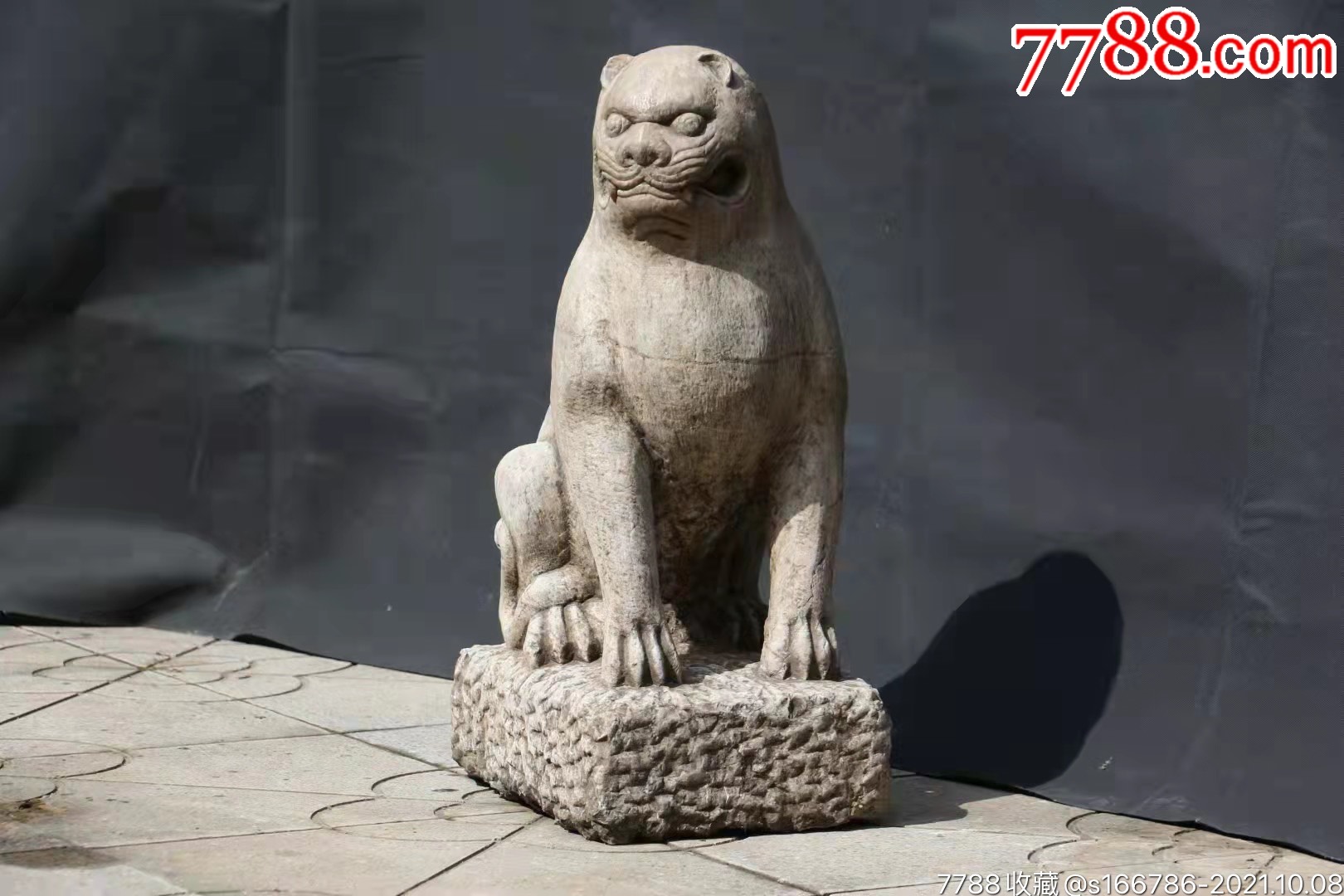 石虎材质青石高60长35宽26此石虎胸肌发达双目圆睁炯炯有神体形