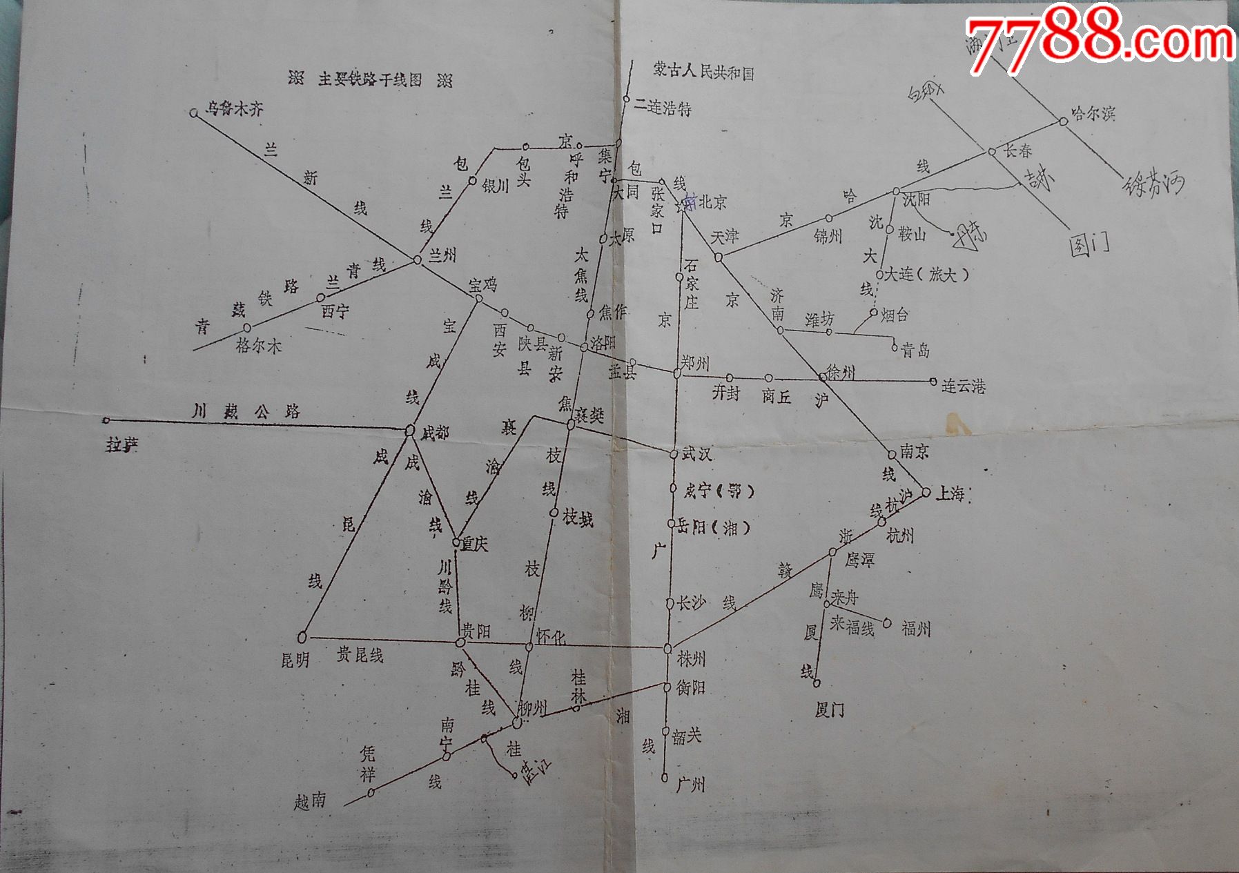 主要铁路干线图邮路图地图保存完好