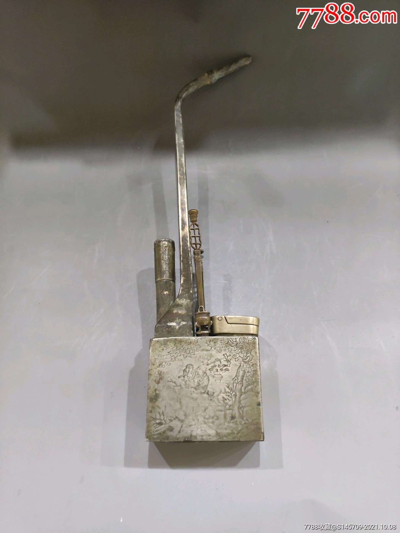 清代铜刻花人物水烟筒喜欢的朋友不要错过细节如图