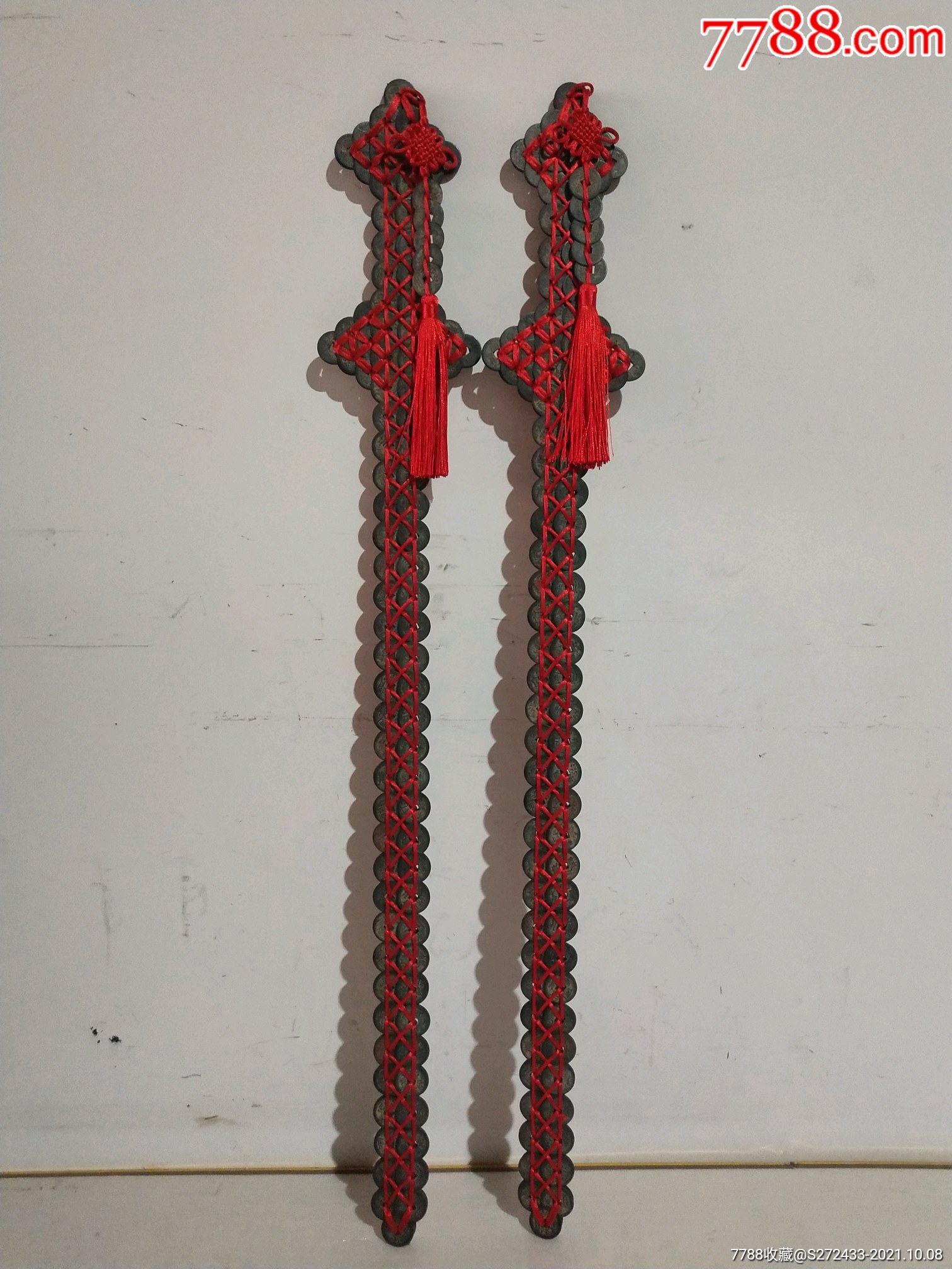 铜钱剑两把镇宅辟邪一把共18枚纯手工制作包浆自然保存完整细节如图